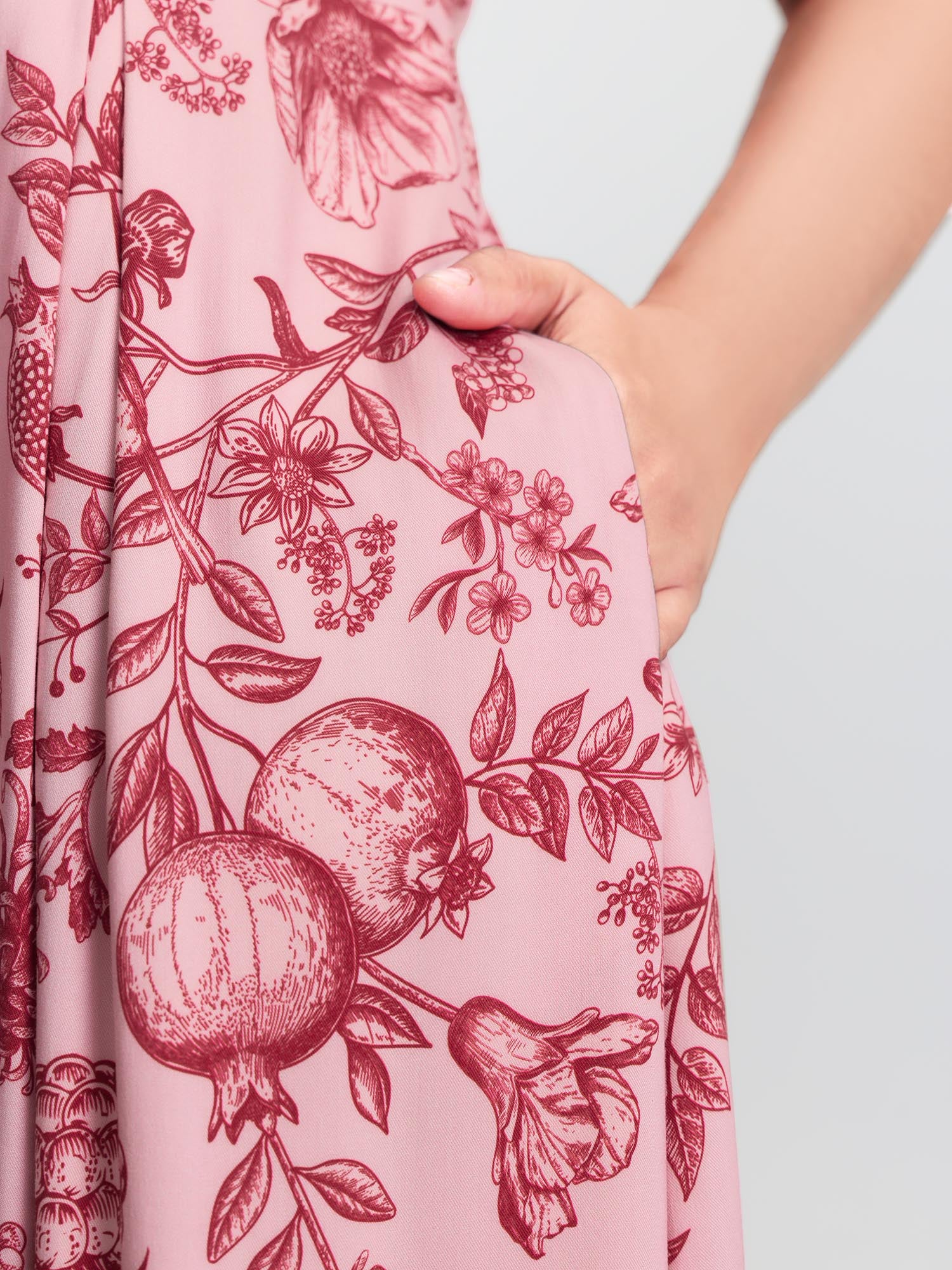 Floral Print Doll Ribbon Collar Midi Dress - Image 3