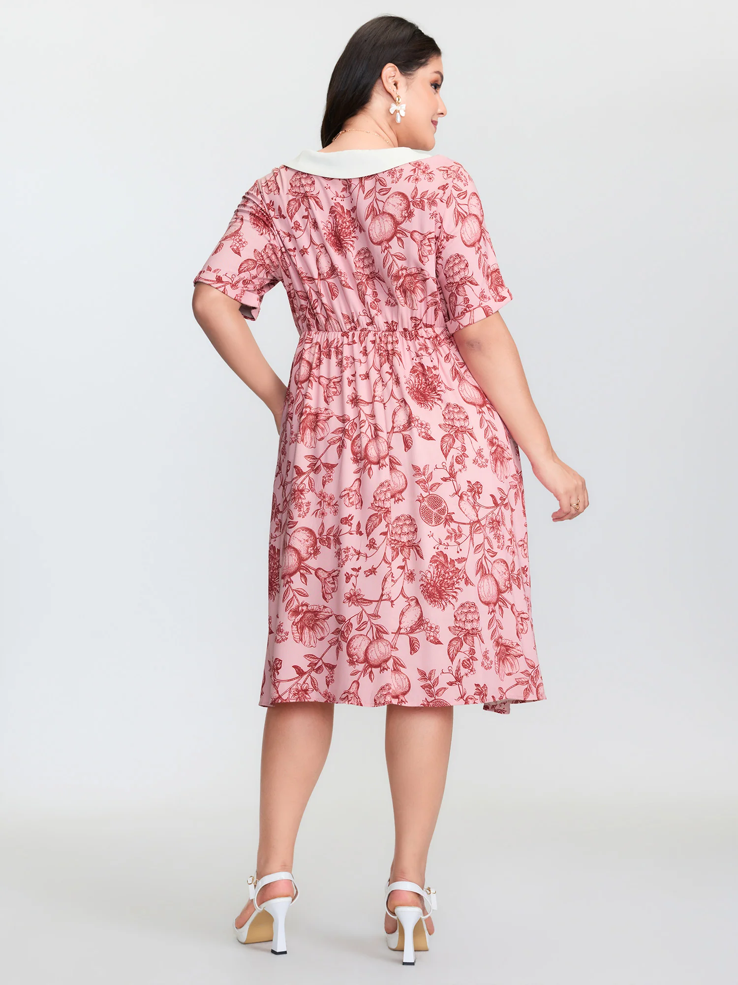 Floral Print Doll Ribbon Collar Midi Dress - Image 4