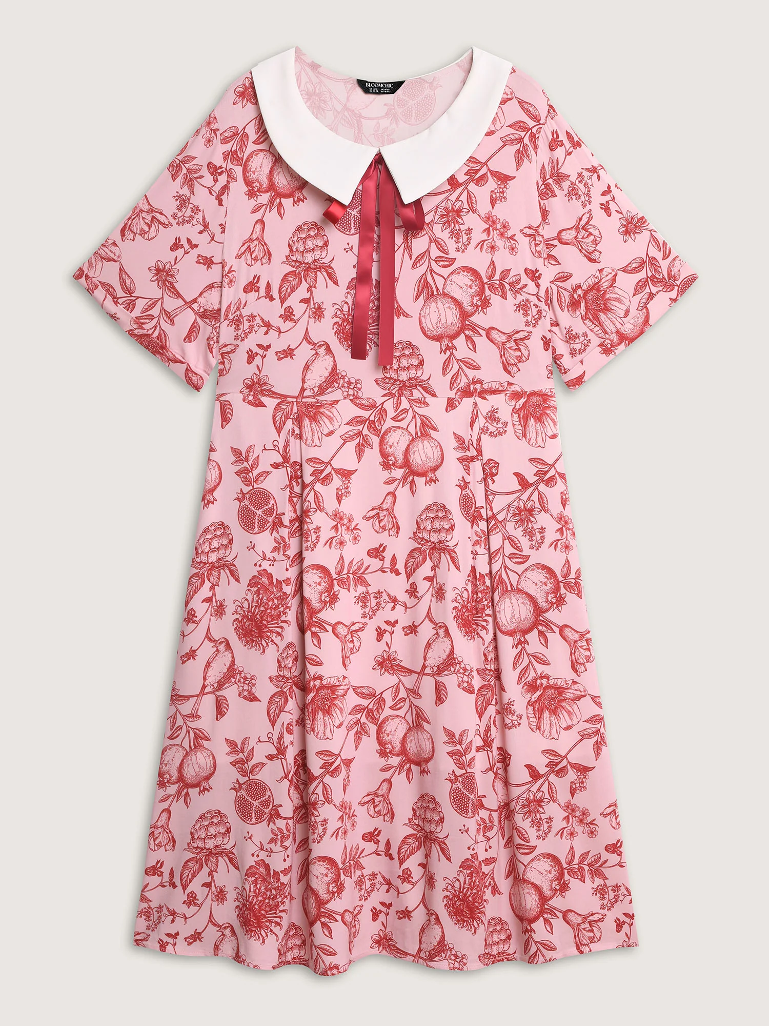 Floral Print Doll Ribbon Collar Midi Dress - Image 7