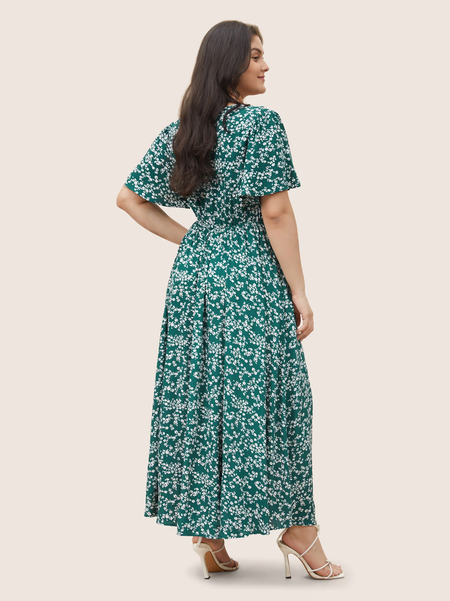 Bloom Dress - Flutter Sleeve Ditsy Floral Pocket Split Maxi Dress - Image 10