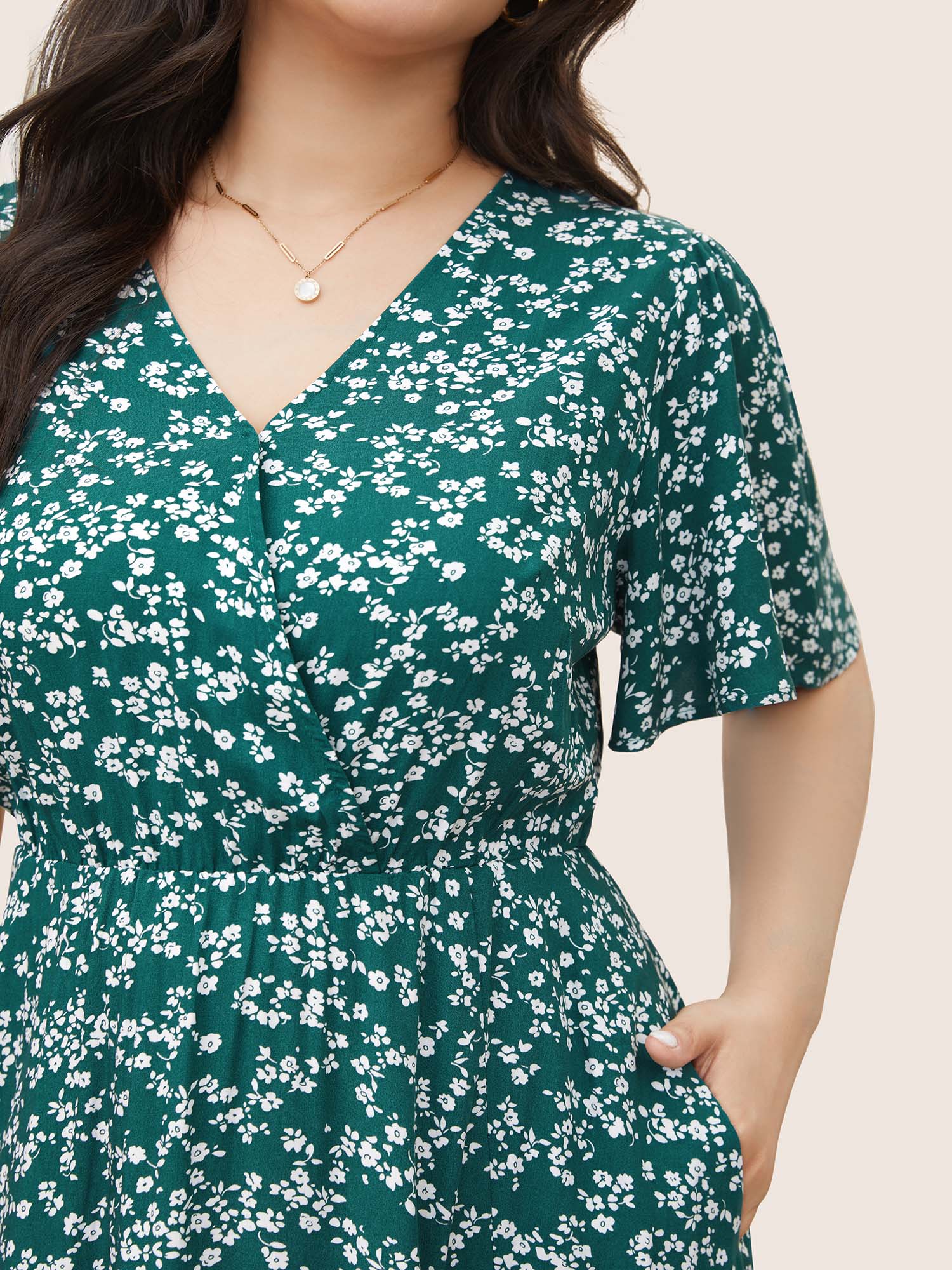 Bloom Dress - Flutter Sleeve Ditsy Floral Pocket Split Maxi Dress - Image 11