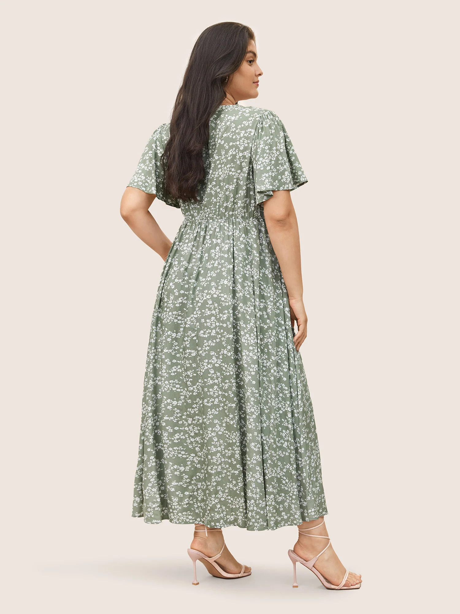 Bloom Dress - Flutter Sleeve Ditsy Floral Pocket Split Maxi Dress - Image 17