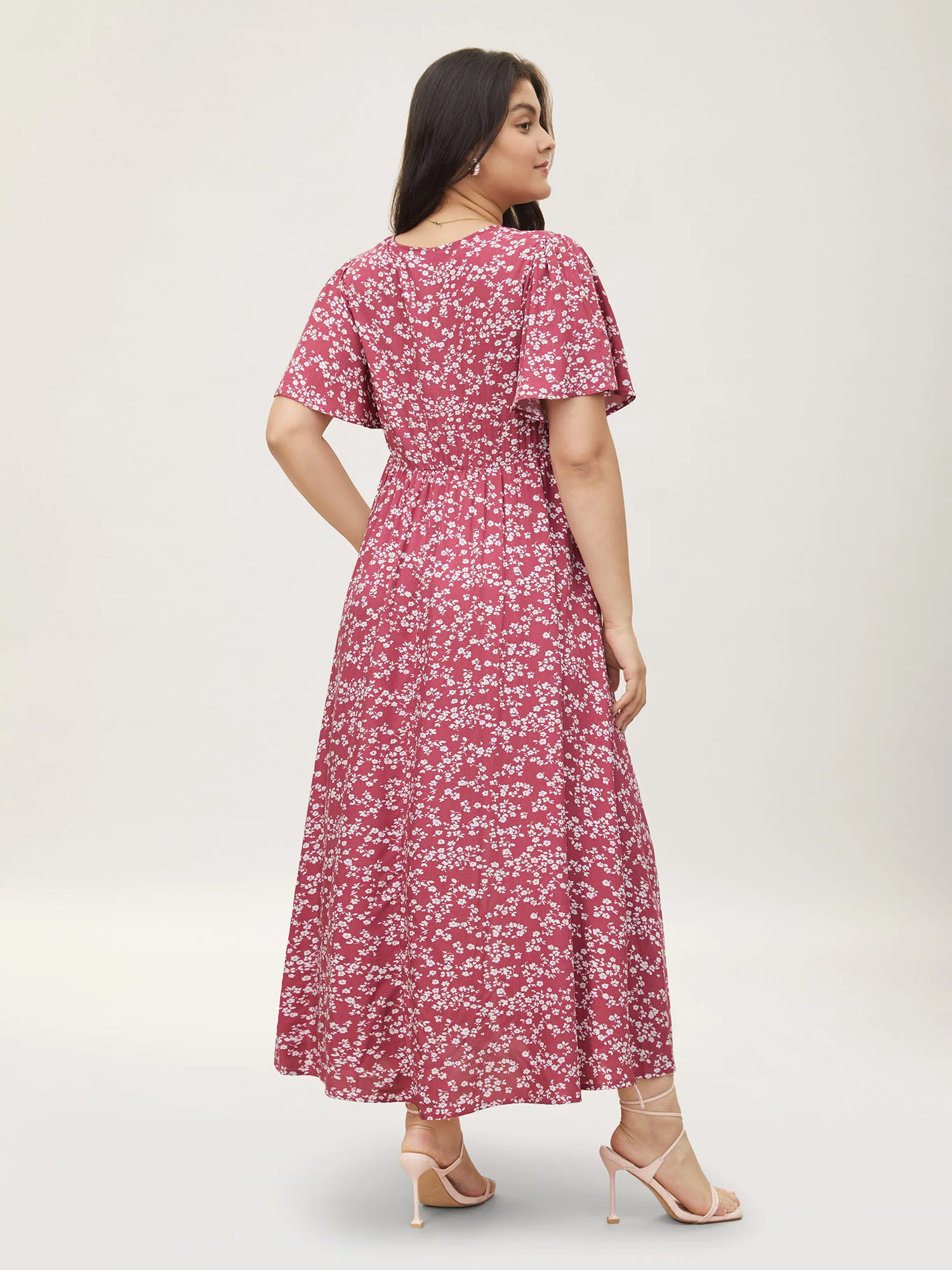 Bloom Dress - Flutter Sleeve Ditsy Floral Pocket Split Maxi Dress - Image 29