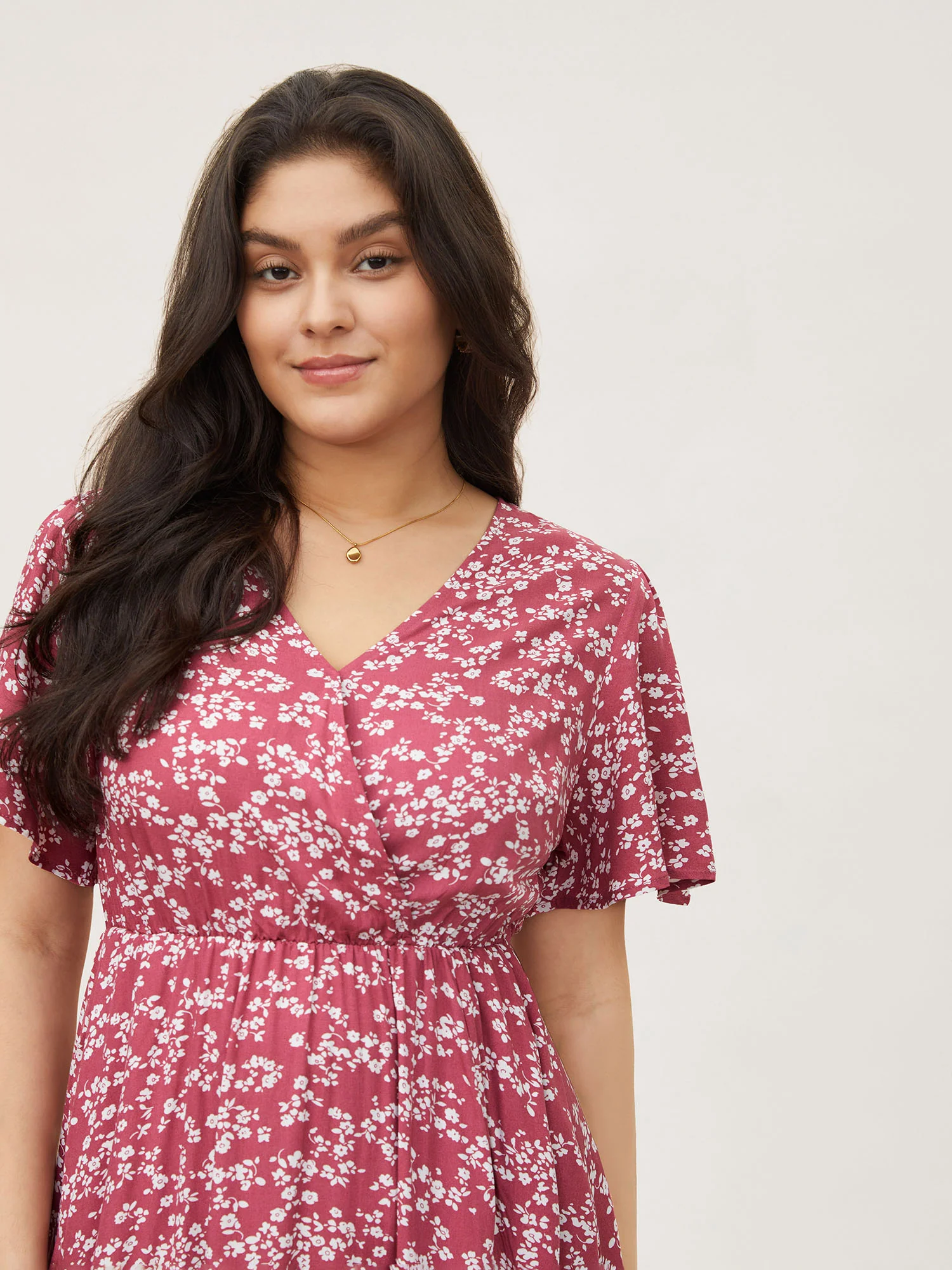 Bloom Dress - Flutter Sleeve Ditsy Floral Pocket Split Maxi Dress - Image 30