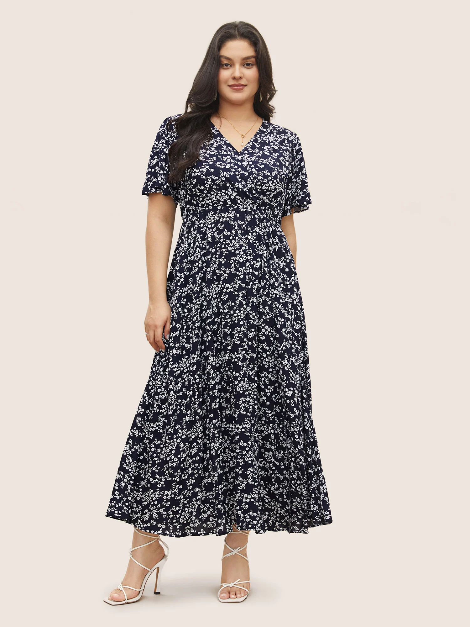 Bloom Dress - Flutter Sleeve Ditsy Floral Pocket Split Maxi Dress - Image 34