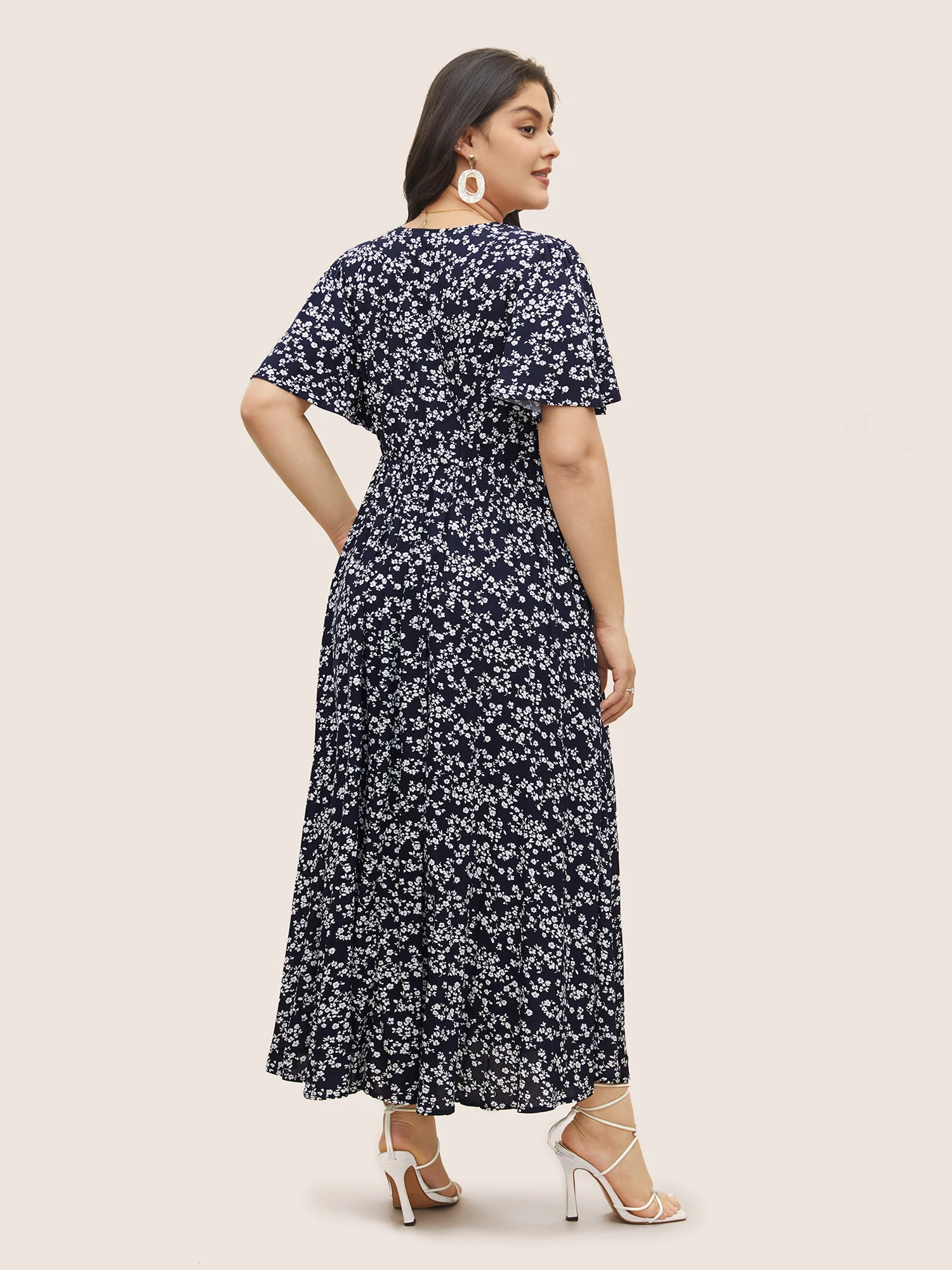 Bloom Dress - Flutter Sleeve Ditsy Floral Pocket Split Maxi Dress - Image 36