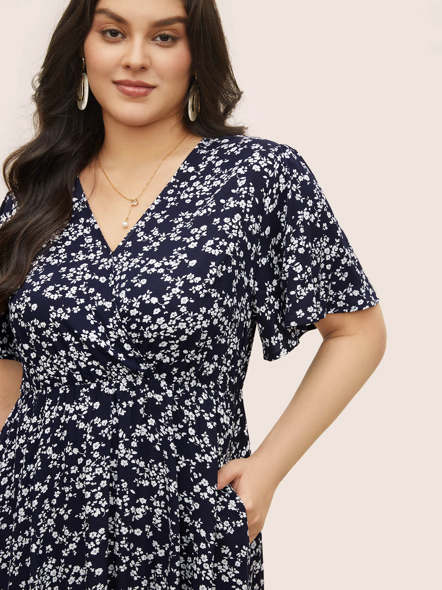 Bloom Dress - Flutter Sleeve Ditsy Floral Pocket Split Maxi Dress - Image 37