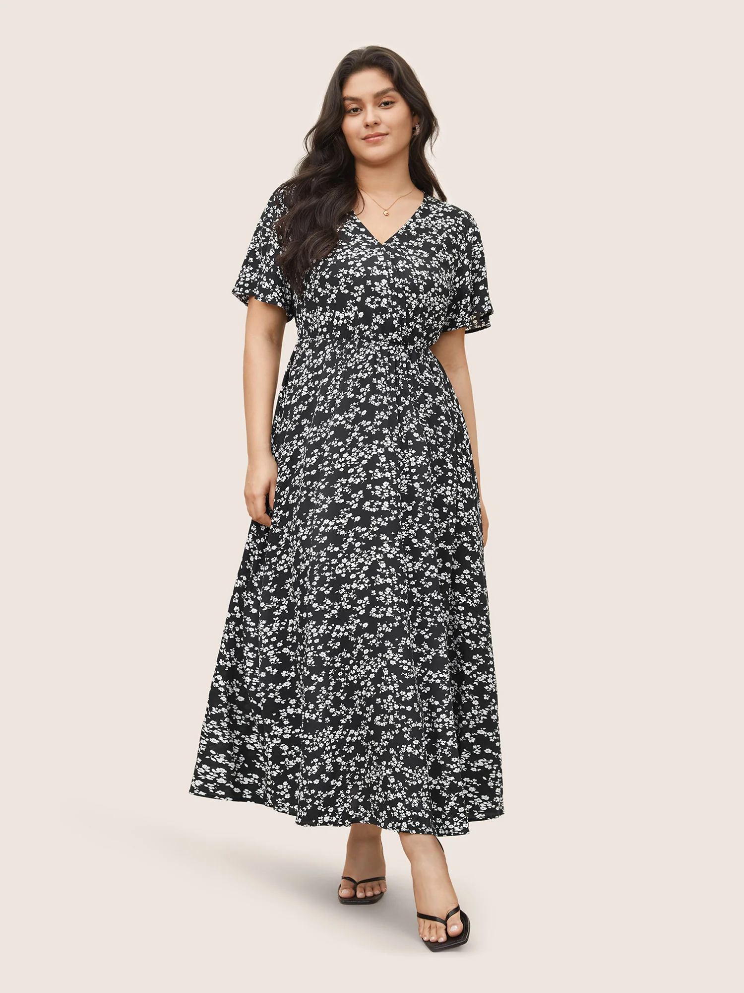 Bloom Dress - Flutter Sleeve Ditsy Floral Pocket Split Maxi Dress - Image 42