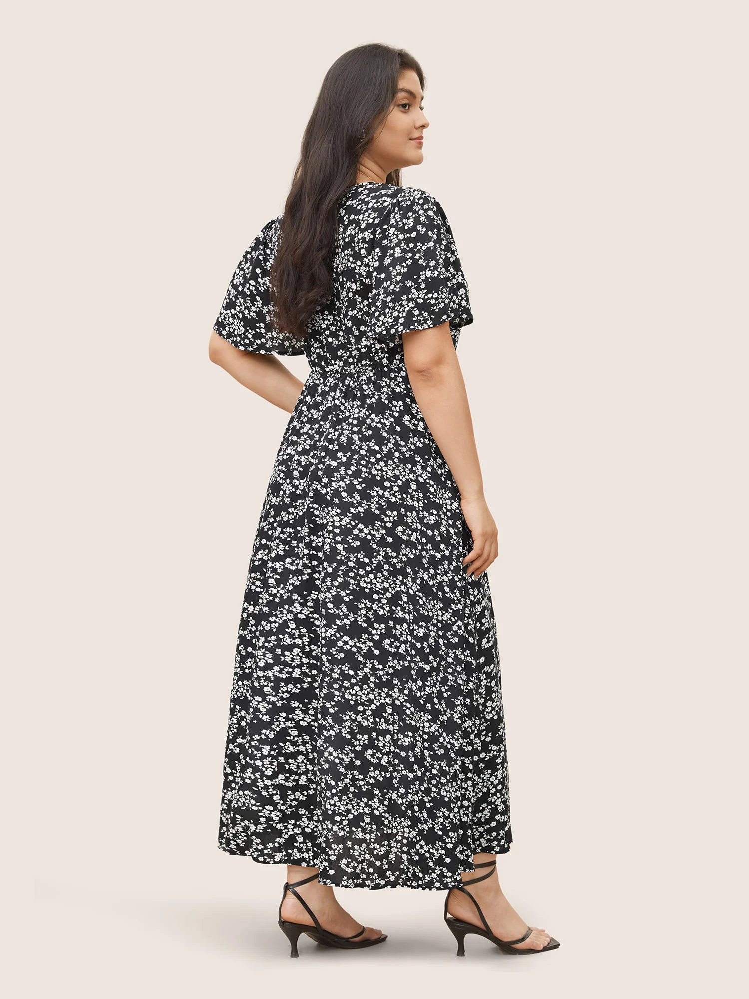 Bloom Dress - Flutter Sleeve Ditsy Floral Pocket Split Maxi Dress - Image 43