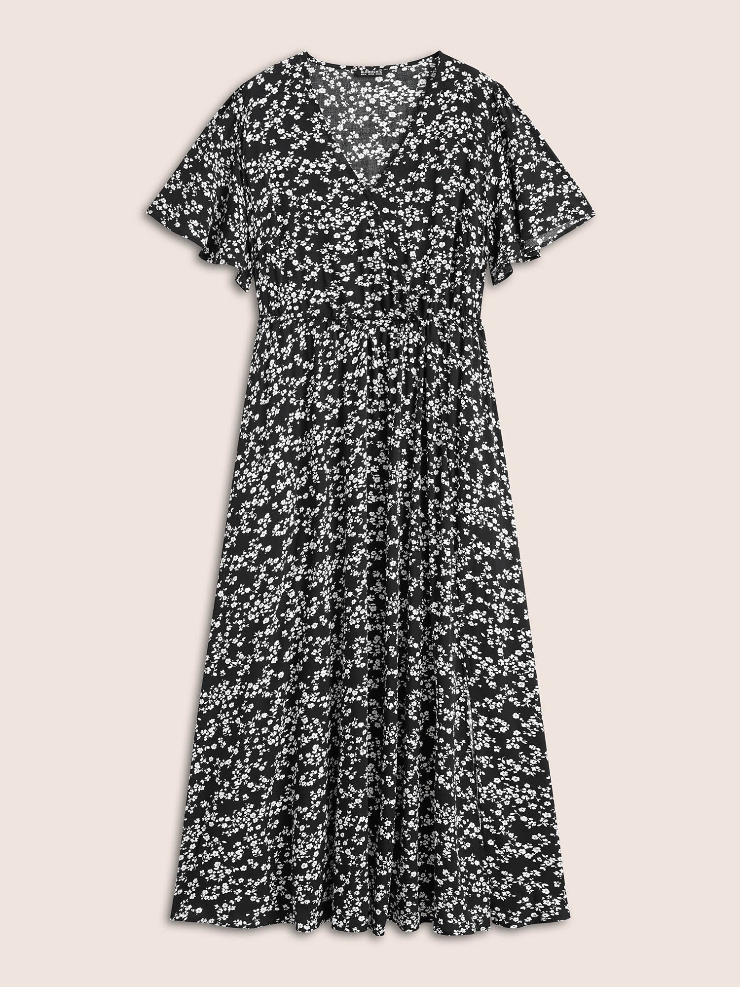 Bloom Dress - Flutter Sleeve Ditsy Floral Pocket Split Maxi Dress - Image 45