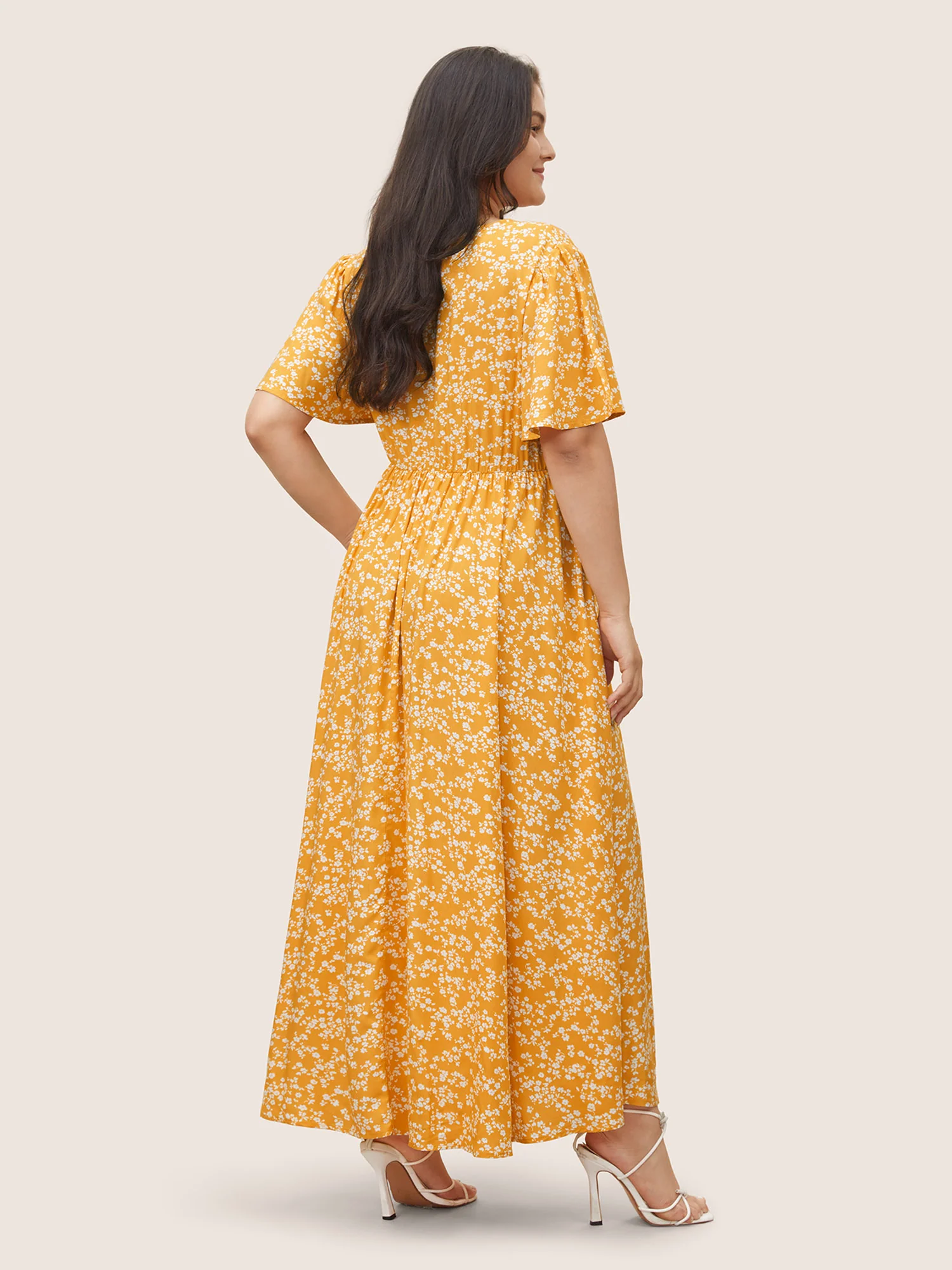 Bloom Dress - Flutter Sleeve Ditsy Floral Pocket Split Maxi Dress - Image 50