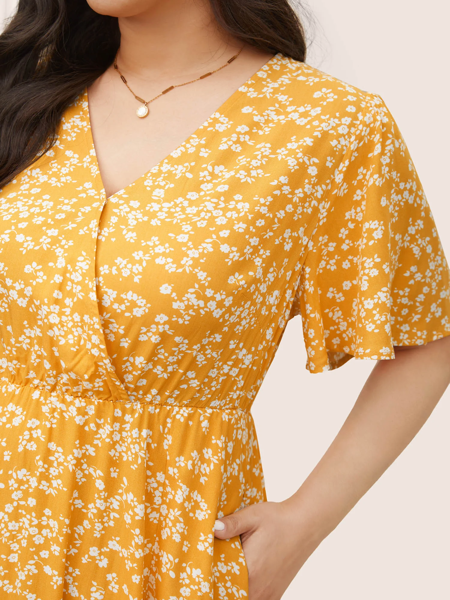 Bloom Dress - Flutter Sleeve Ditsy Floral Pocket Split Maxi Dress - Image 51