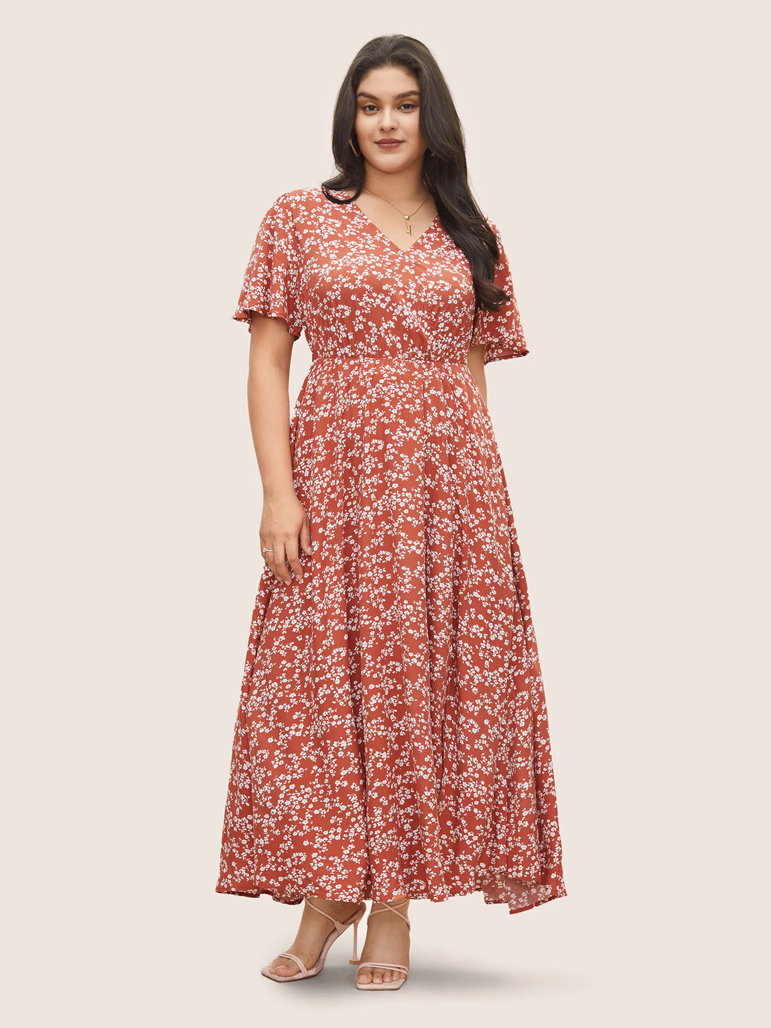 Bloom Dress - Flutter Sleeve Ditsy Floral Pocket Split Maxi Dress - Image 57