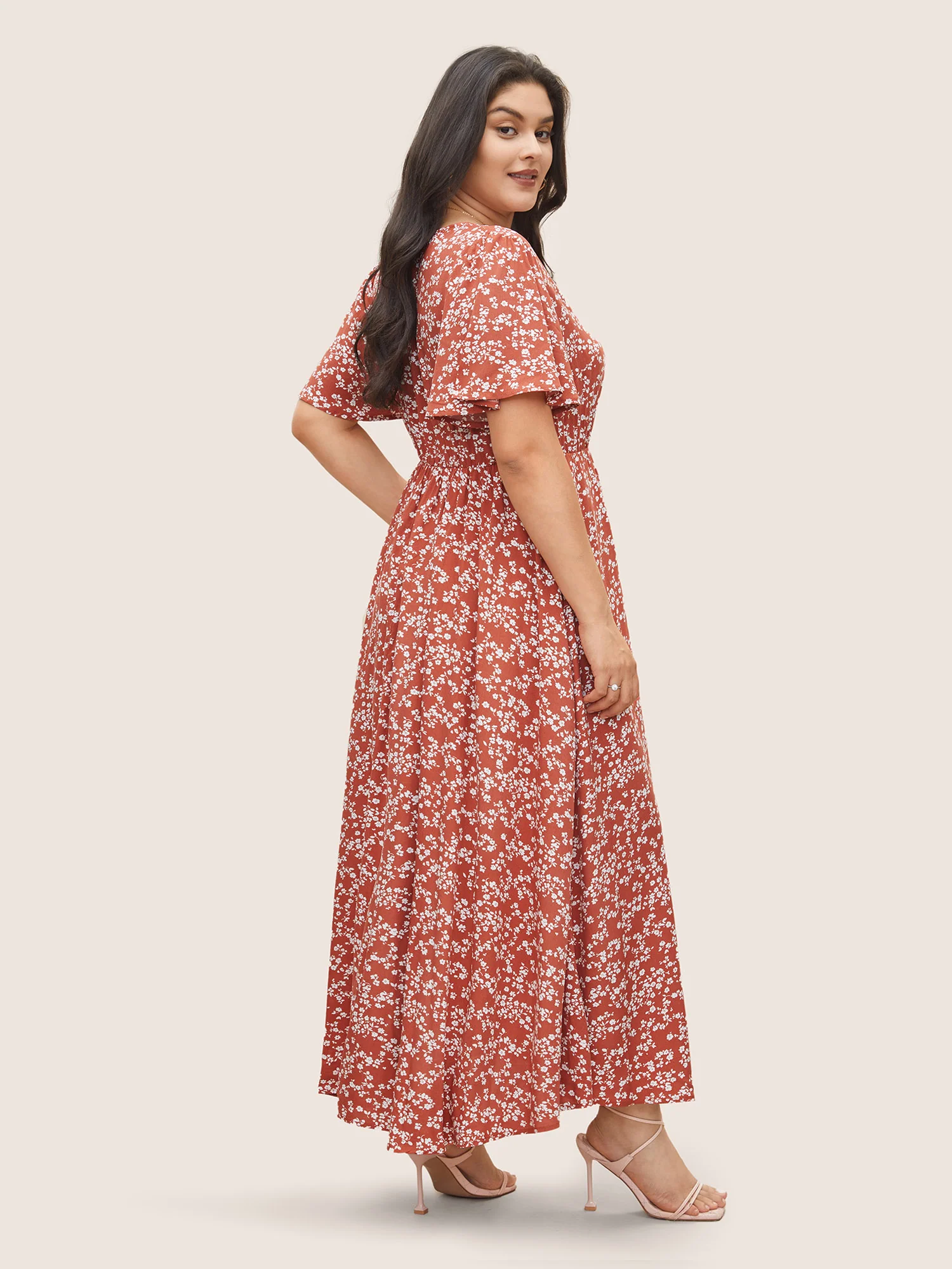 Bloom Dress - Flutter Sleeve Ditsy Floral Pocket Split Maxi Dress - Image 58