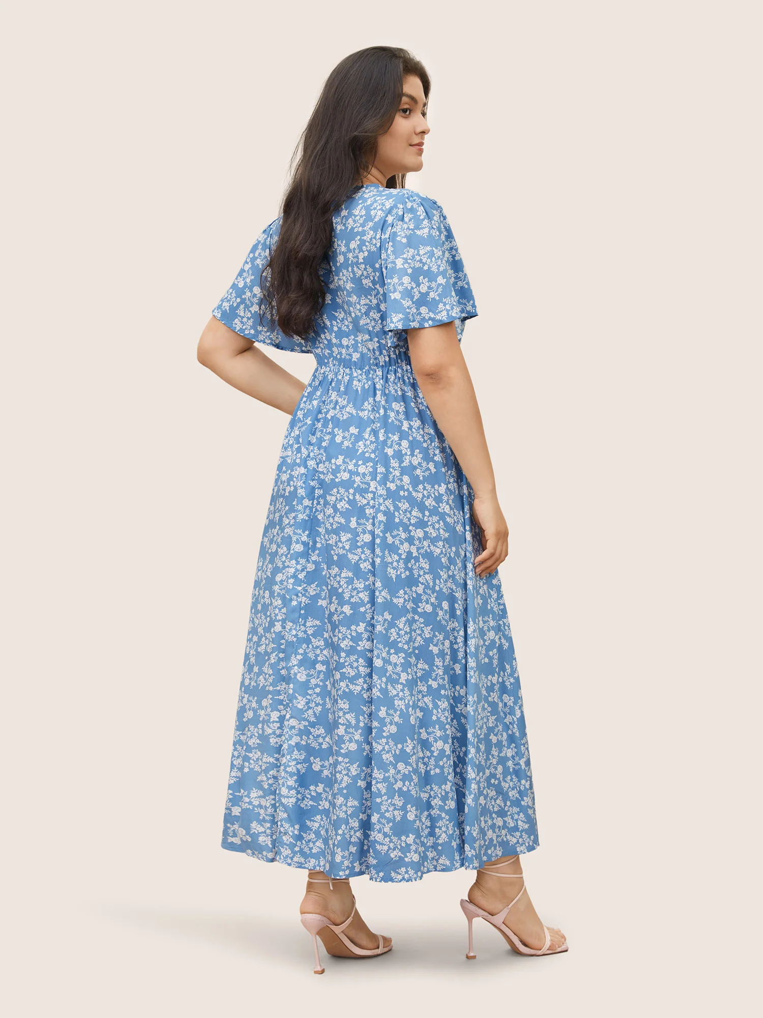 Bloom Dress - Flutter Sleeve Ditsy Floral Pocket Split Maxi Dress - Image 64