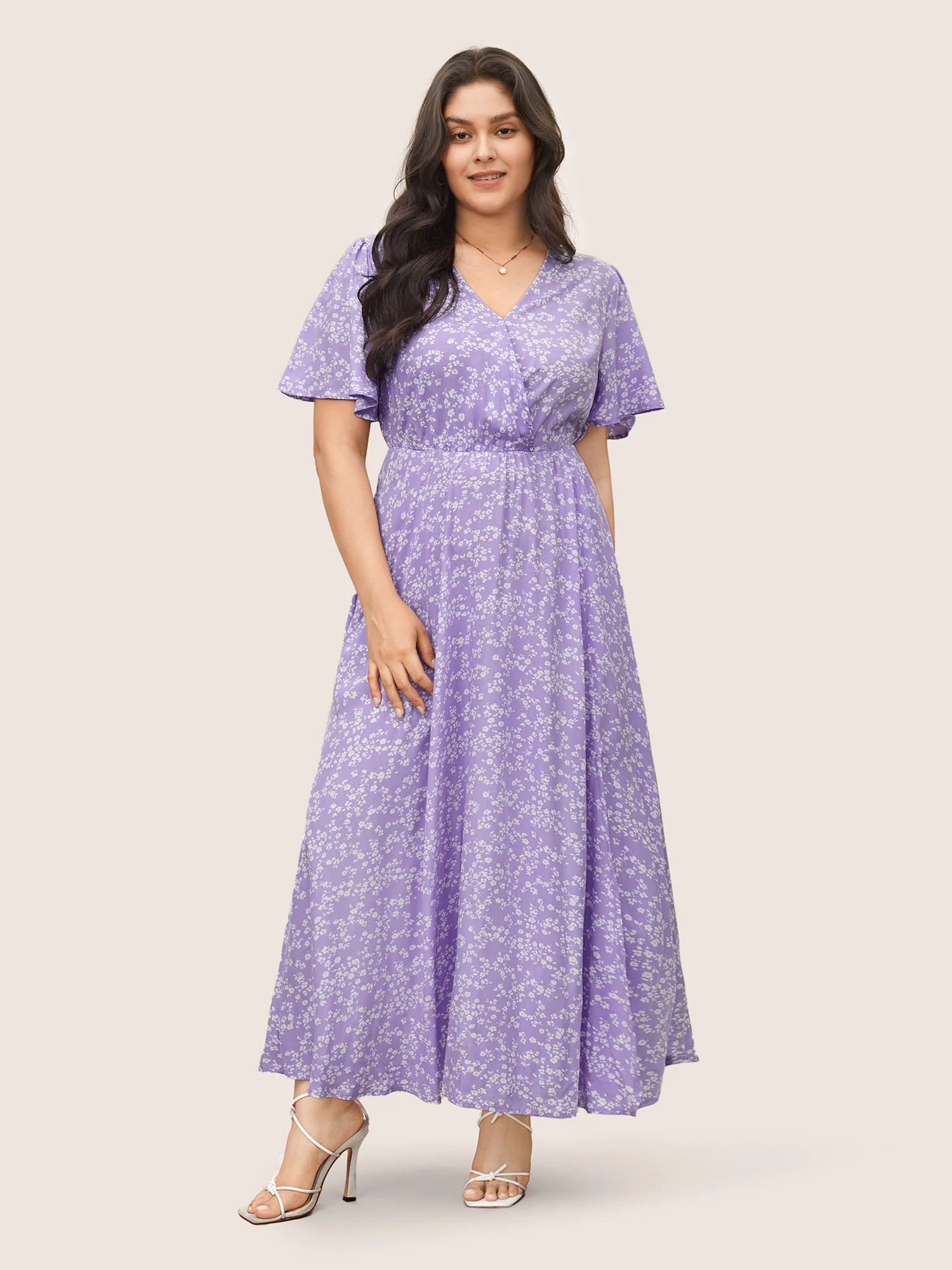 Bloom Dress - Flutter Sleeve Ditsy Floral Pocket Split Maxi Dress - Image 69