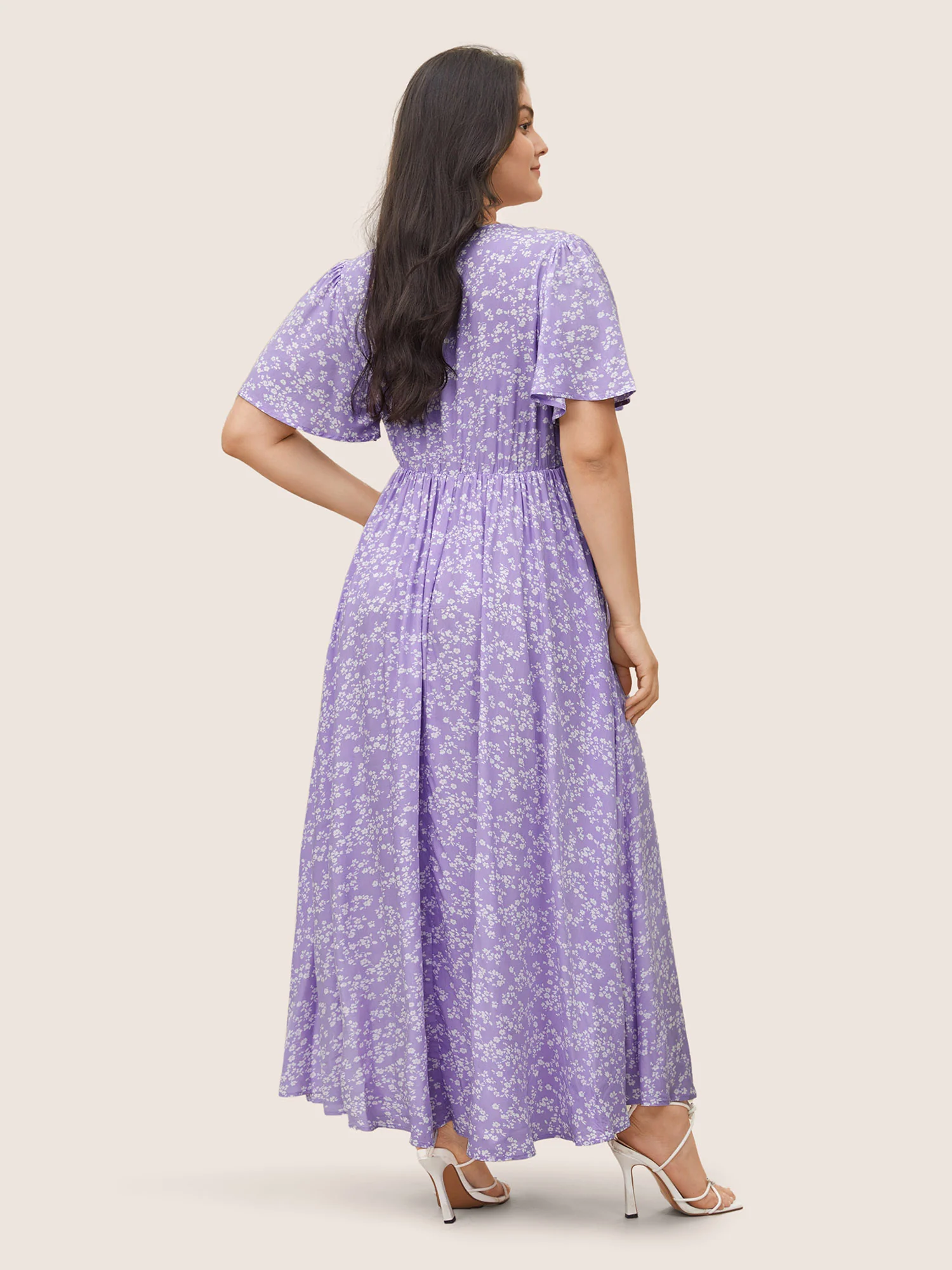 Bloom Dress - Flutter Sleeve Ditsy Floral Pocket Split Maxi Dress - Image 71