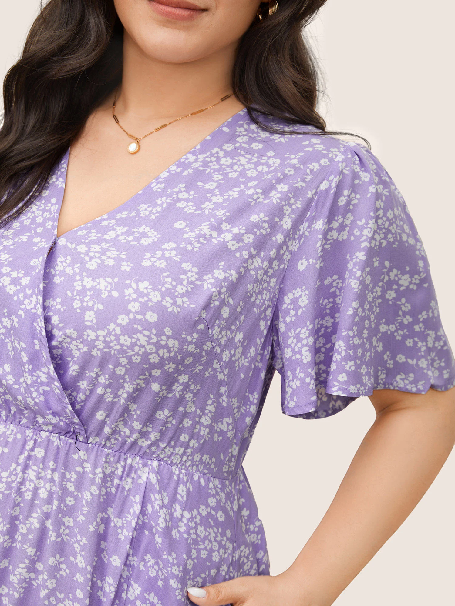 Bloom Dress - Flutter Sleeve Ditsy Floral Pocket Split Maxi Dress - Image 72