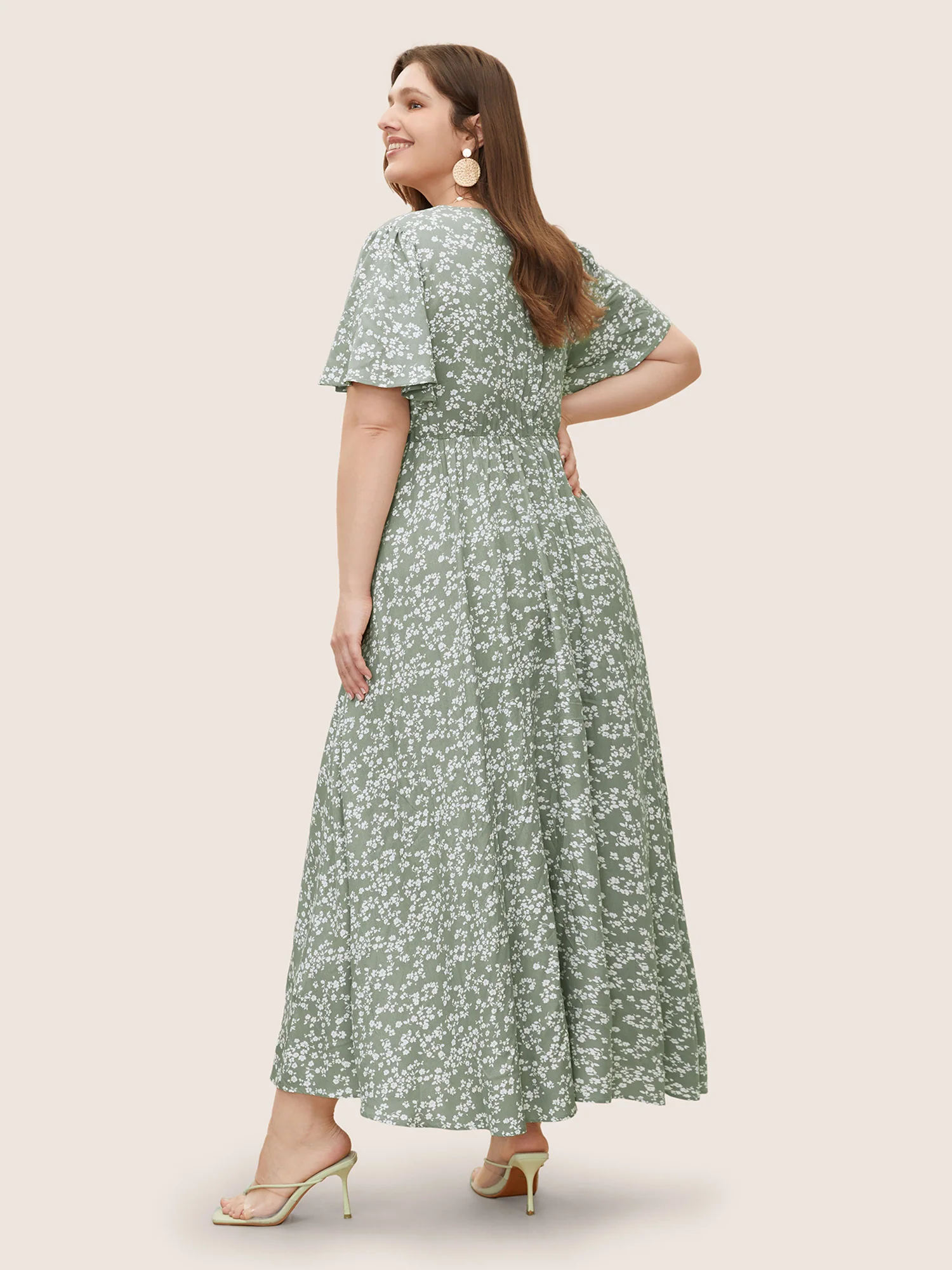Bloom Dress - Flutter Sleeve Ditsy Floral Pocket Split Maxi Dress - Image 78