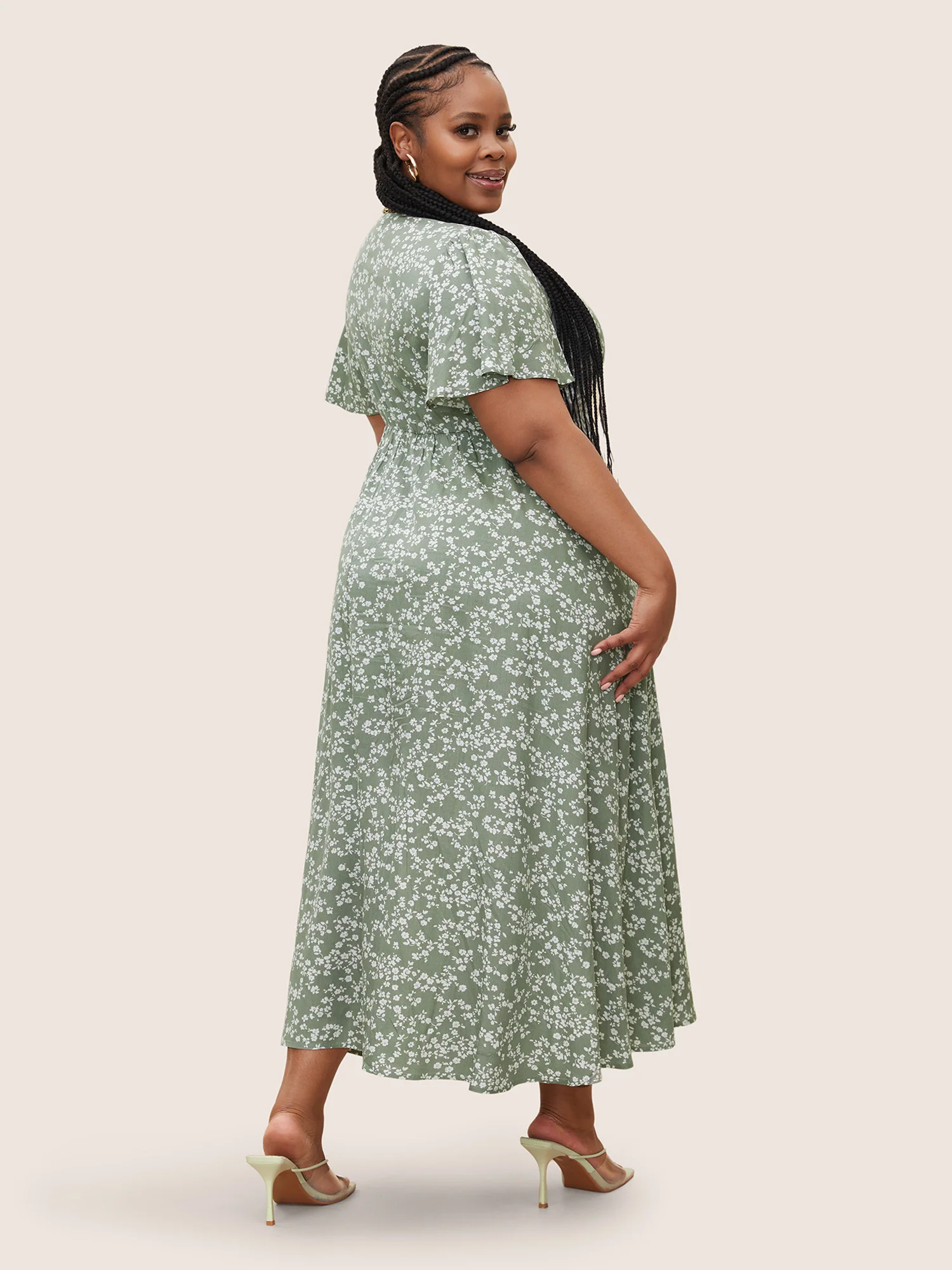 Bloom Dress - Flutter Sleeve Ditsy Floral Pocket Split Maxi Dress - Image 83