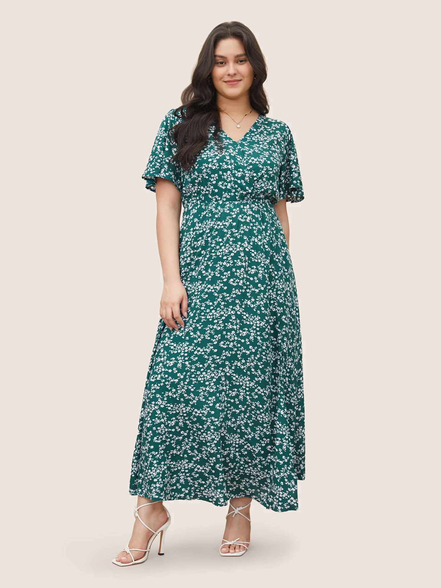 Bloom Dress - Flutter Sleeve Ditsy Floral Pocket Split Maxi Dress - Image 9
