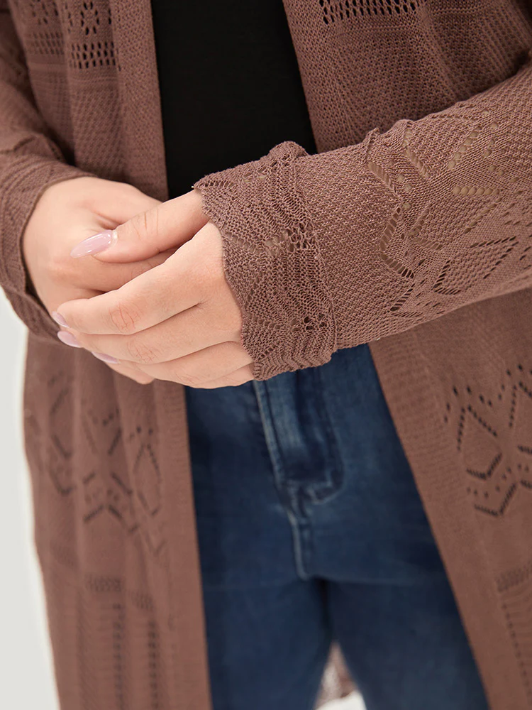 Geometric Eyelet Open Front Maxi Cardigan - Image 8