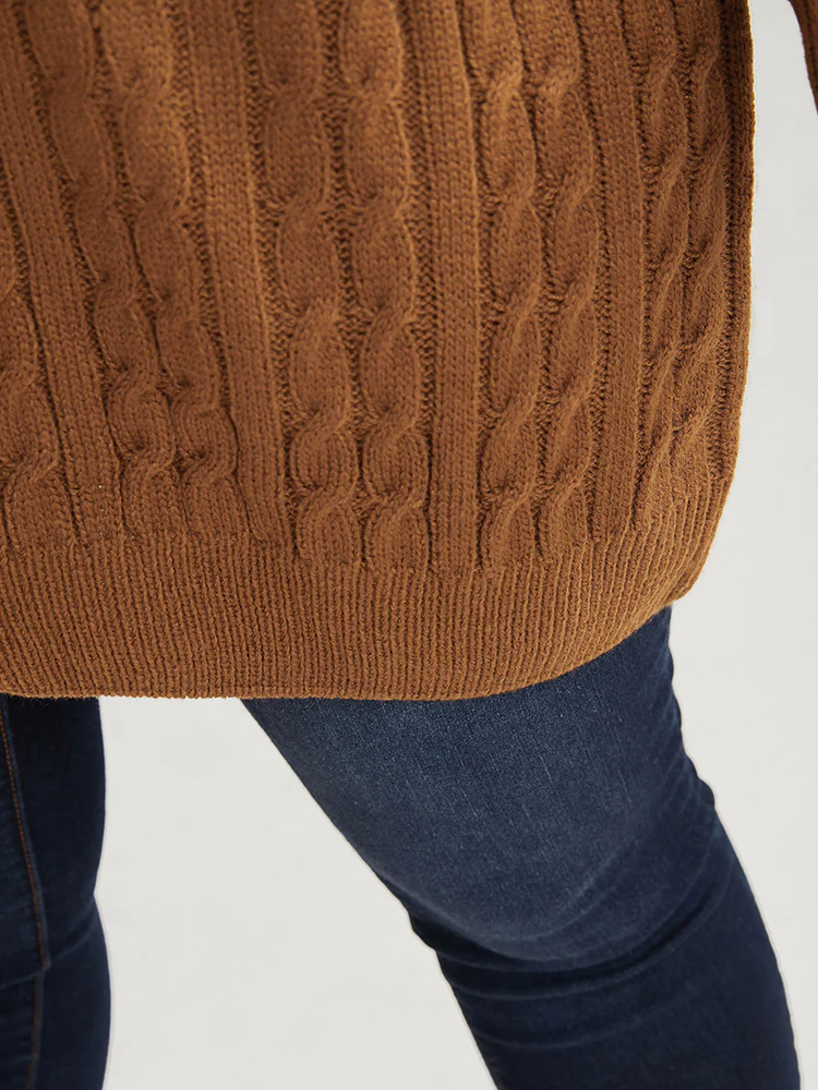 Gingham Contrast Soft Sexy Yarn Knit Cable Knit Button Front Cardigan - Image 8