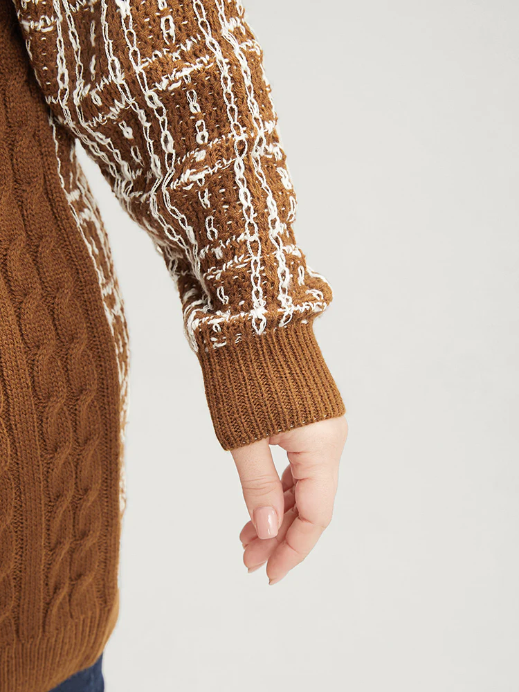 Gingham Contrast Soft Sexy Yarn Knit Cable Knit Button Front Cardigan - Image 9