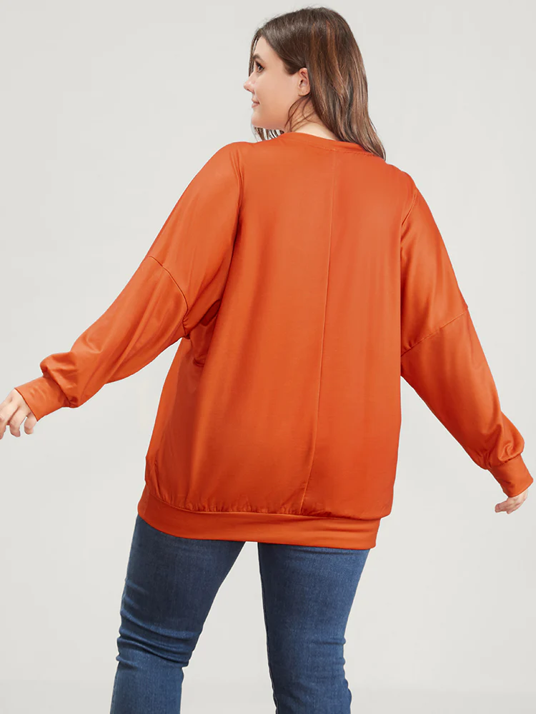 Halloween Bat Print Round Neck Drop Shoulder Sweatshirt - Image 6