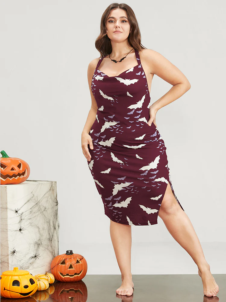 Halloween Crisscross Backless Split Hem Cami Dress - Image 8