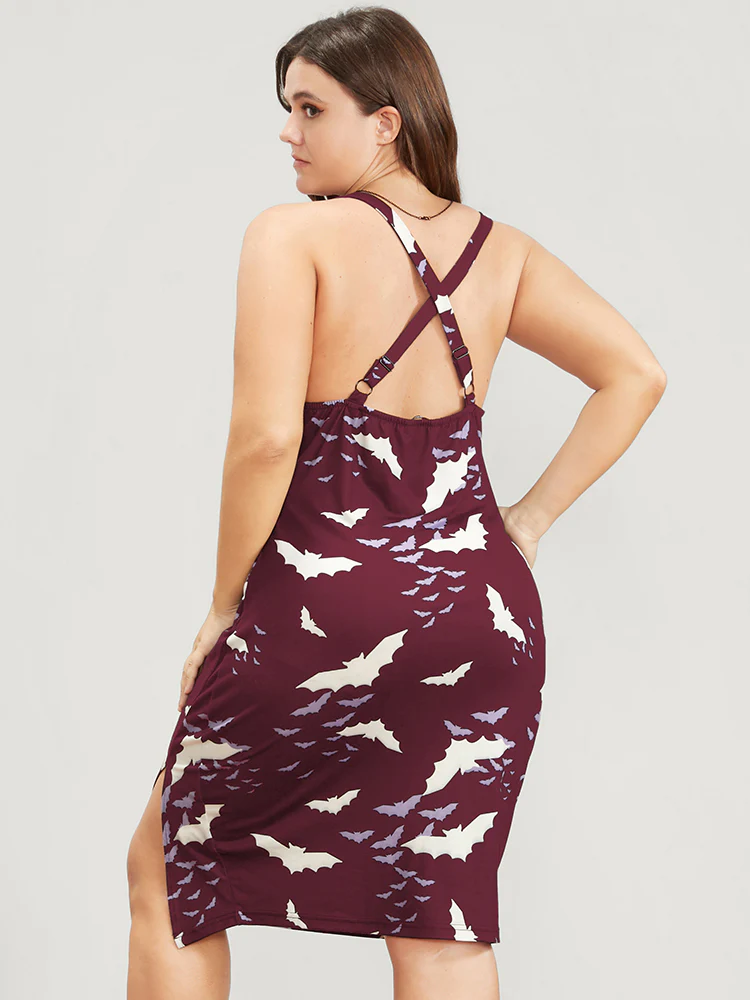 Halloween Crisscross Backless Split Hem Cami Dress - Image 9