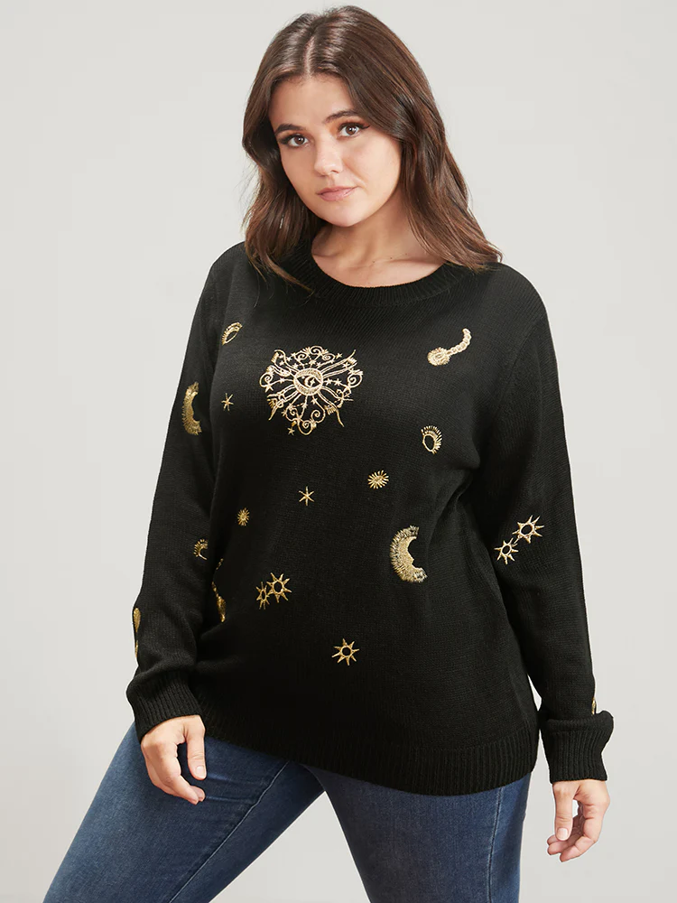 Halloween Moon And Star Pointelle Knit Embroidered Knit Top - Image 3
