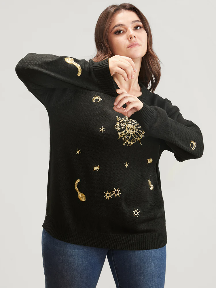 Halloween Moon And Star Pointelle Knit Embroidered Knit Top - Image 4