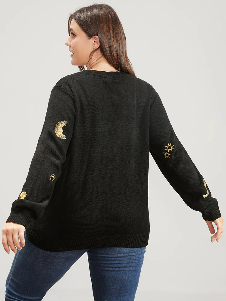 Halloween Moon And Star Pointelle Knit Embroidered Knit Top - Image 5