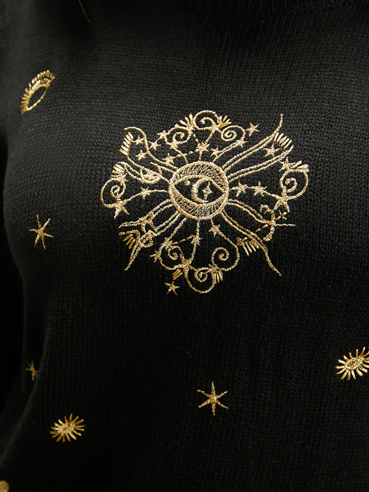 Halloween Moon And Star Pointelle Knit Embroidered Knit Top - Image 7