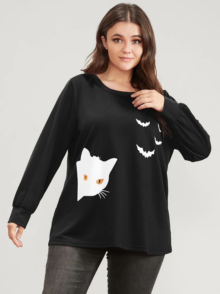 Halloween Print Round Neck Drop Shoulder Sweatshirt - Image 3