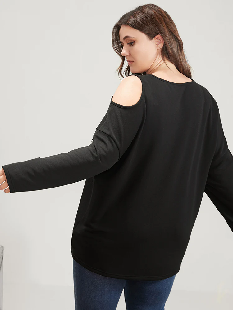 Halloween Skull Print Cold Shoulder Sweatshirt - Image 7