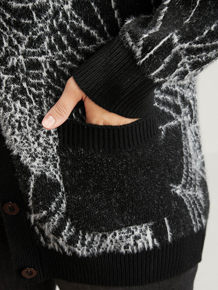 Spider Web Plush Knit Pocket Button Front Cardigan - Image 7