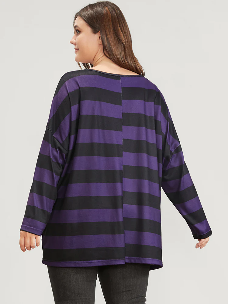 Halloween Striped V Neck Distressed Long Tee - Image 5