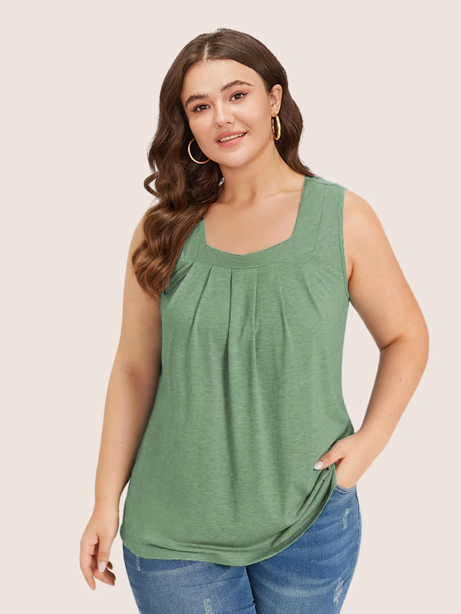 Heather Plicated Detail Square Neck Tank Top - Image 11