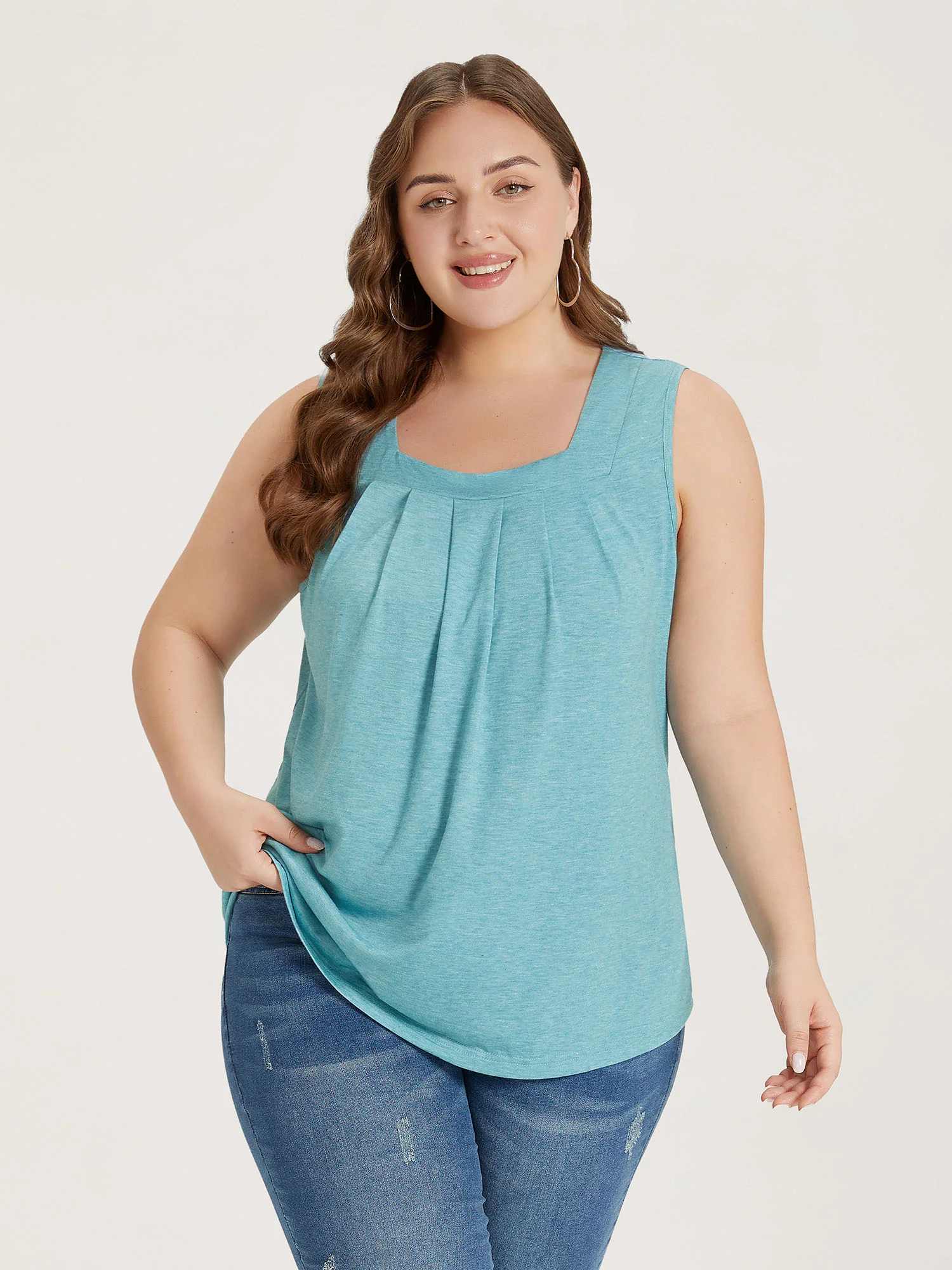 Heather Plicated Detail Square Neck Tank Top - Image 13