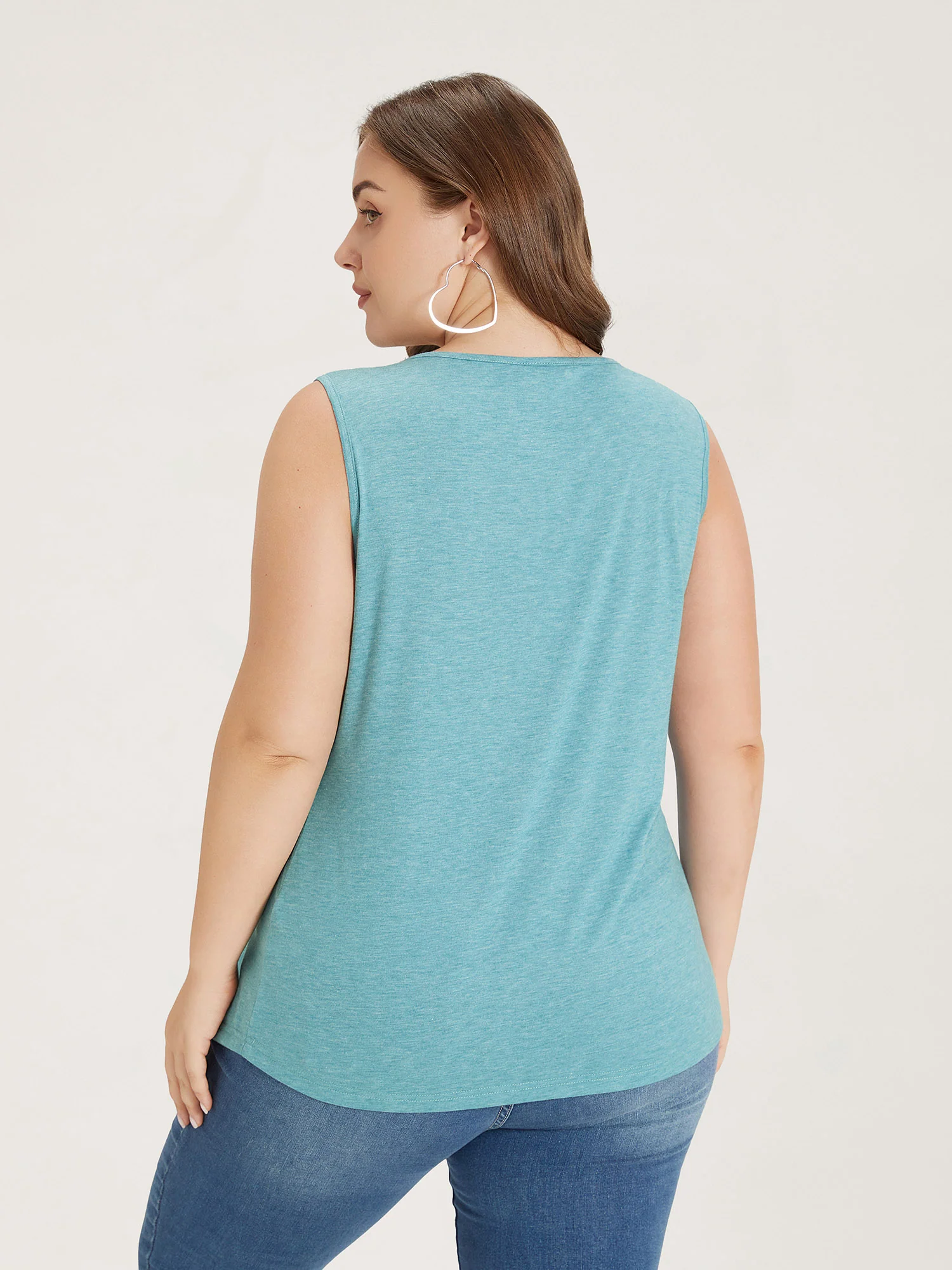Heather Plicated Detail Square Neck Tank Top - Image 14