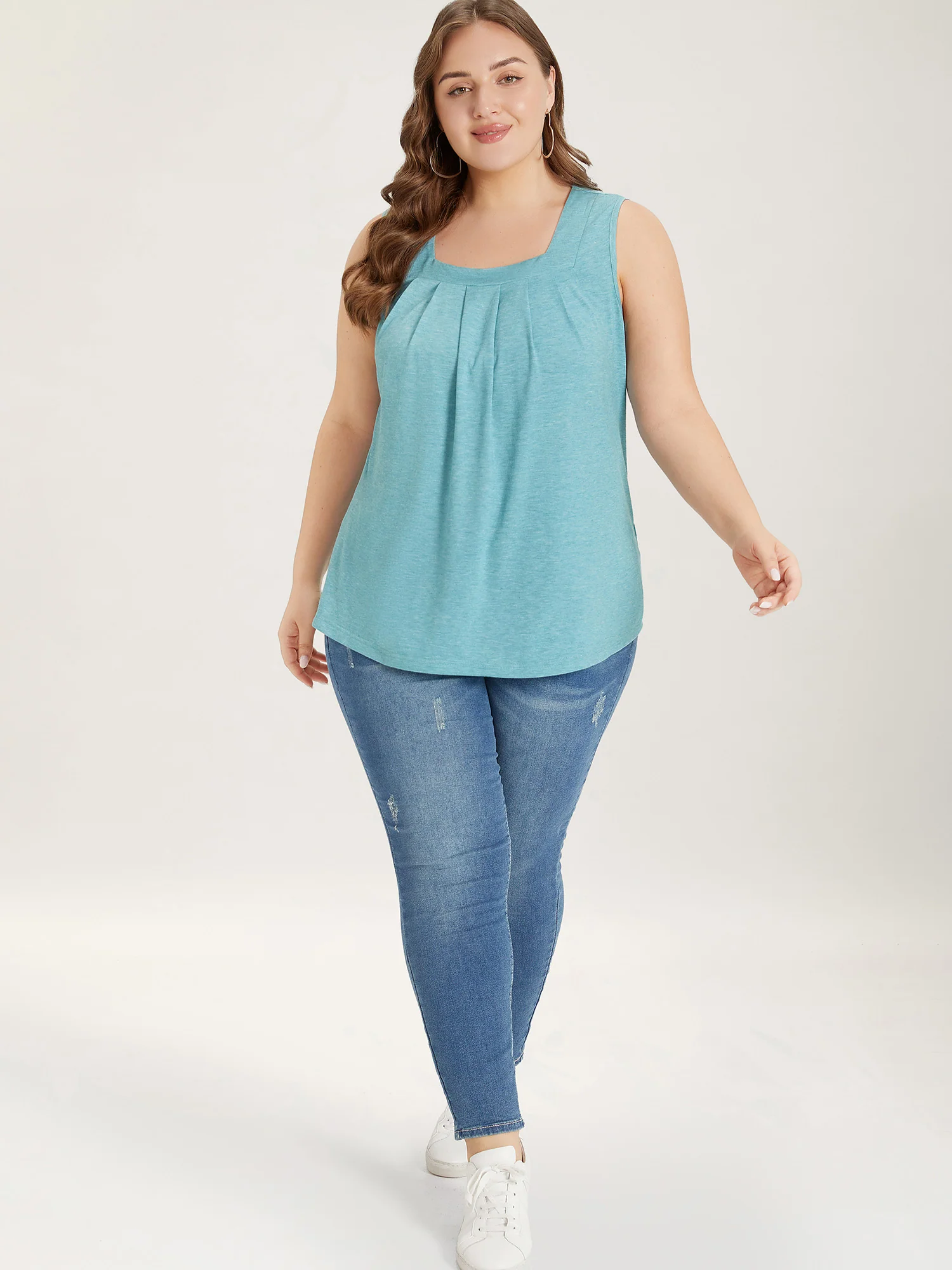 Heather Plicated Detail Square Neck Tank Top - Image 15