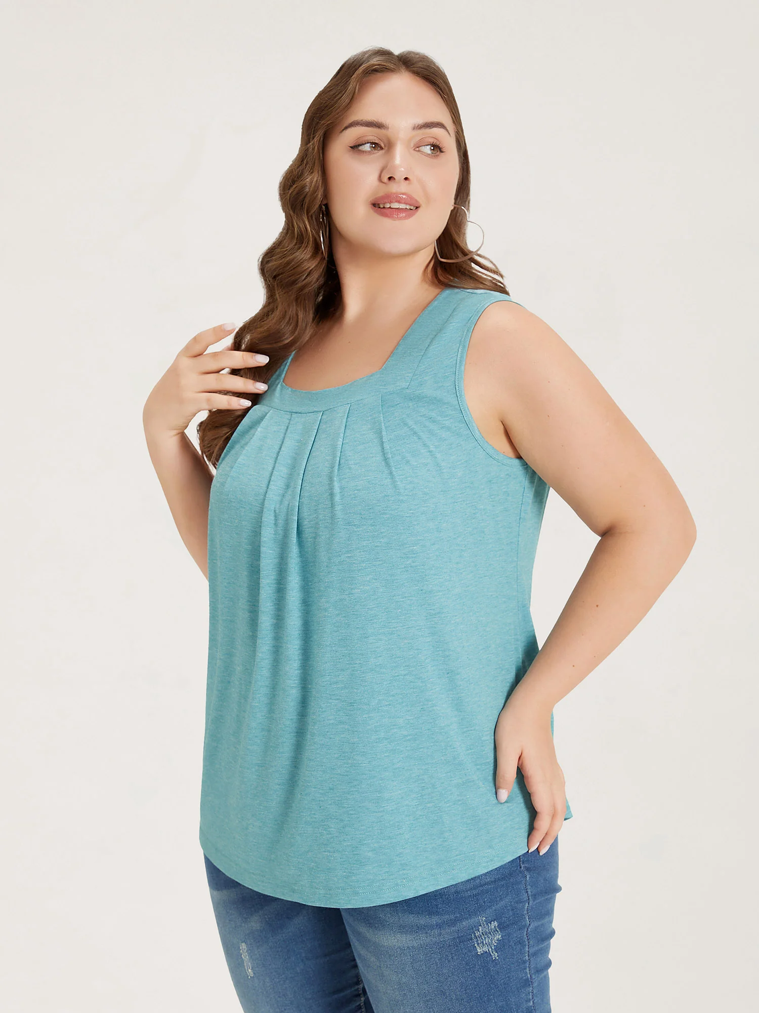 Heather Plicated Detail Square Neck Tank Top - Image 16
