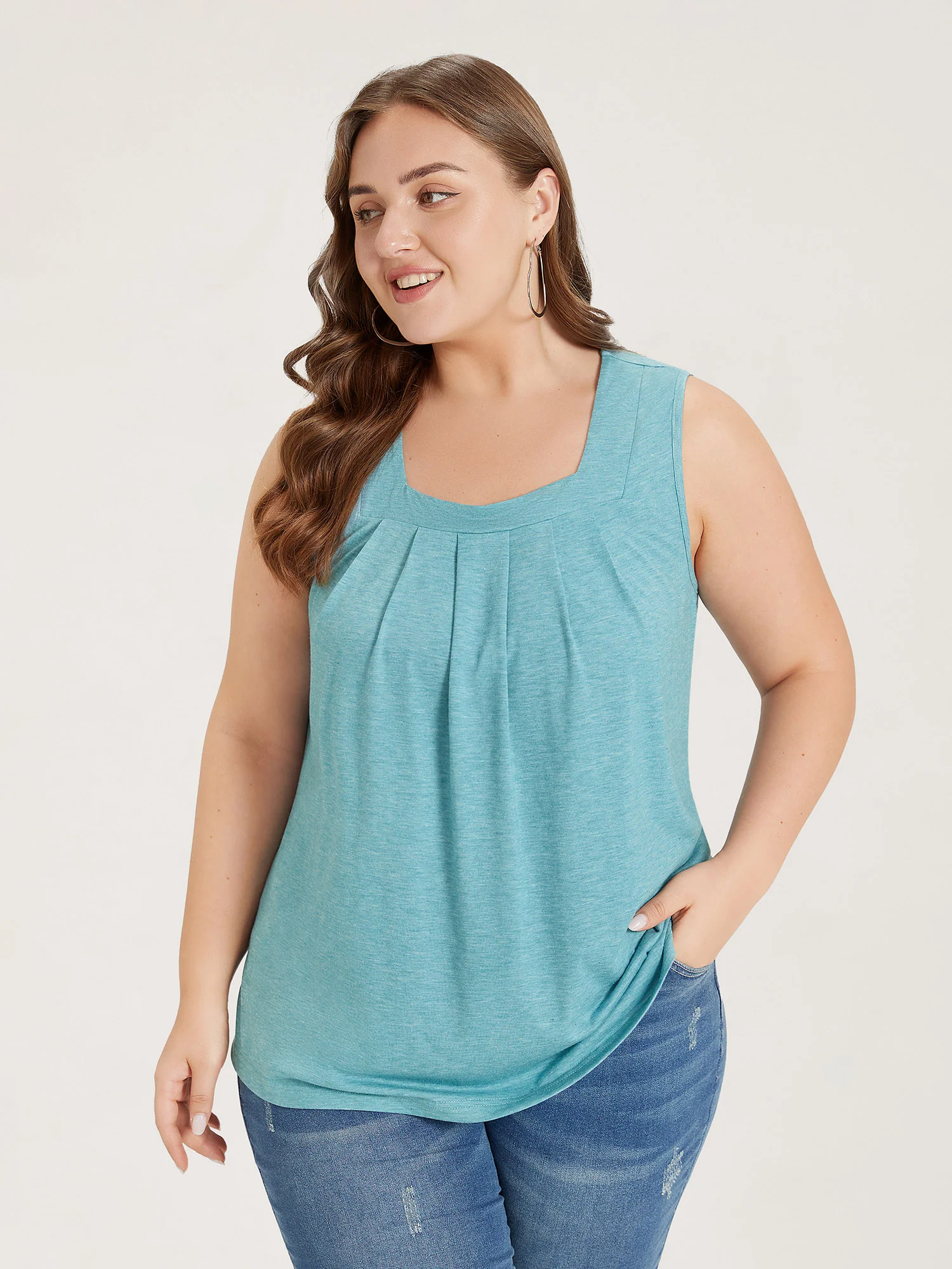 Heather Plicated Detail Square Neck Tank Top - Image 17