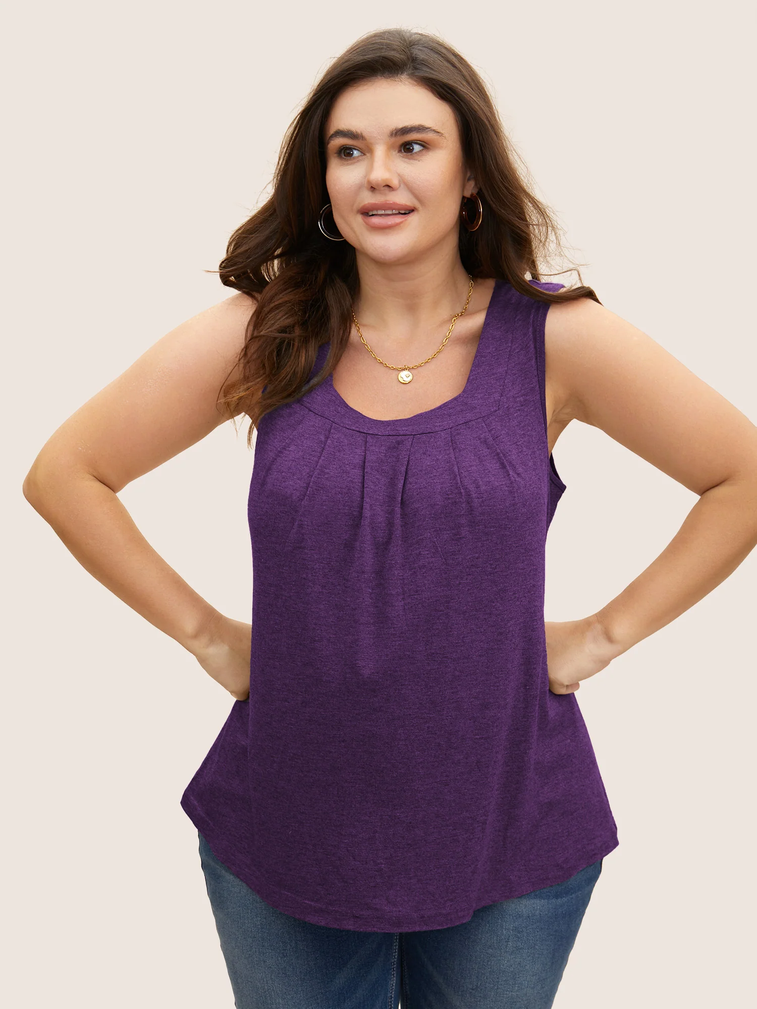 Heather Plicated Detail Square Neck Tank Top - Image 20