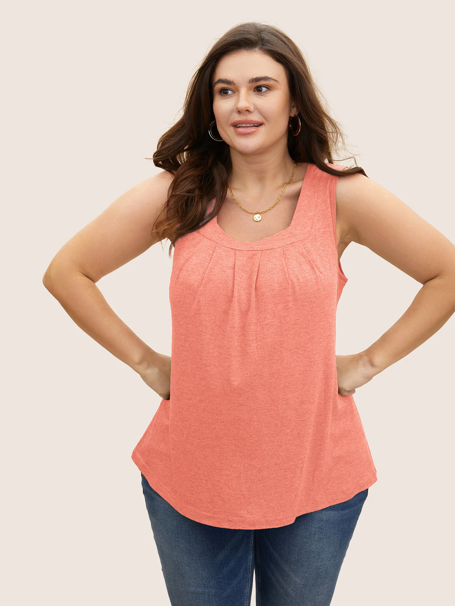 Heather Plicated Detail Square Neck Tank Top - Image 25