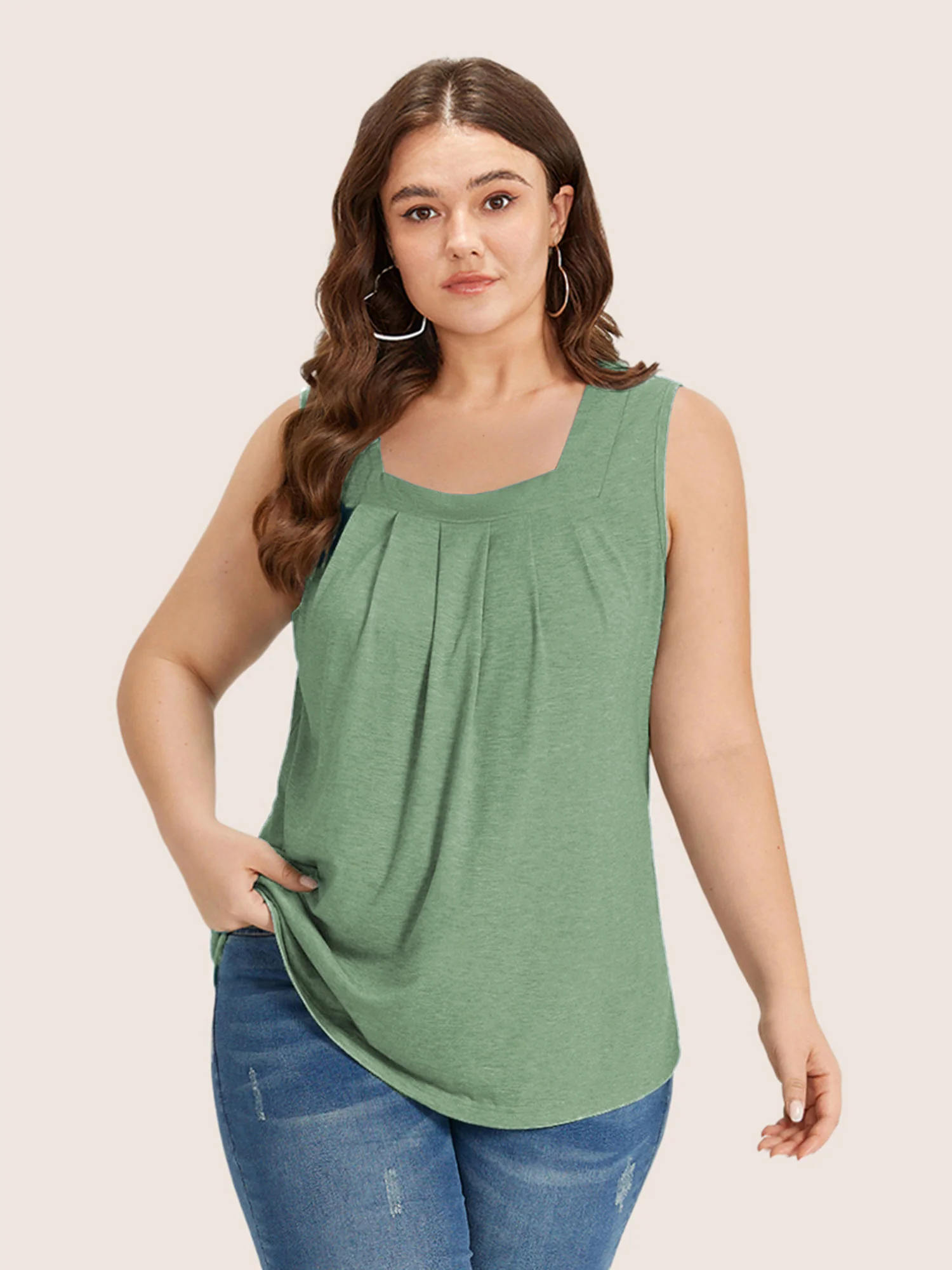 Heather Plicated Detail Square Neck Tank Top - Image 9