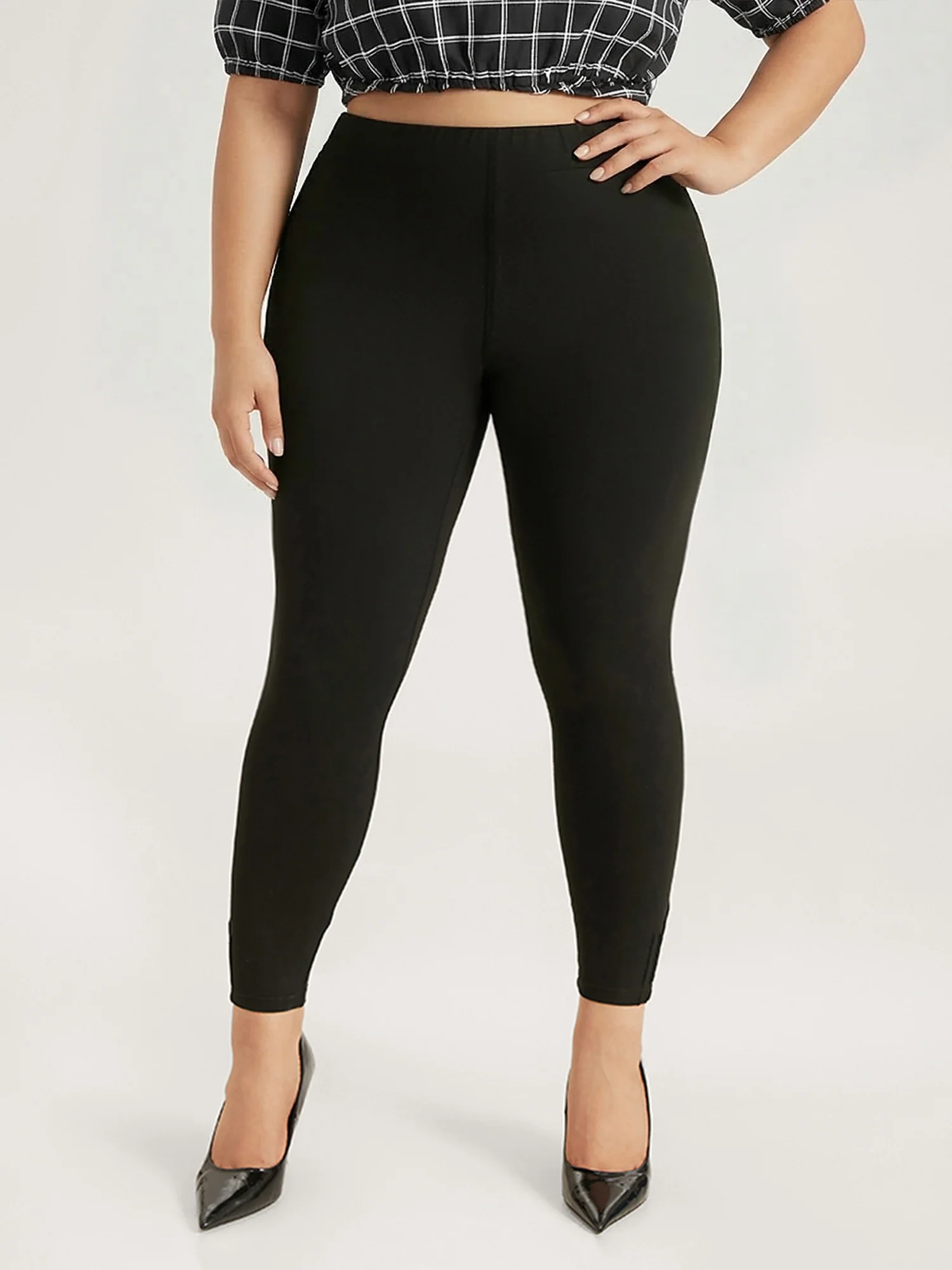 High Rise Pleated Elastic Waist Skinny Leggings - Image 3