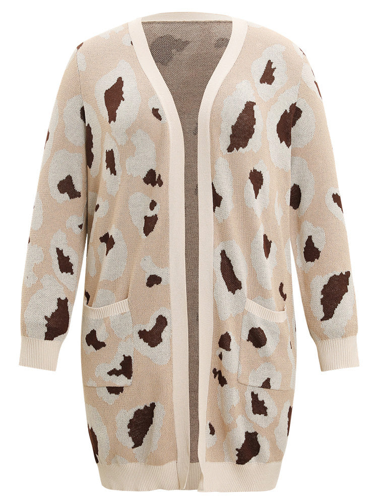 Leopard Print Open Front Patched Pocket Cardigan - Image 10